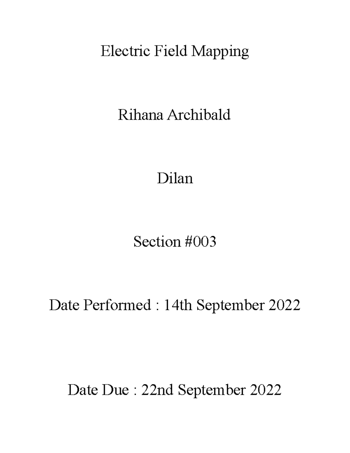 Electric Field Mapping Lab Electric Field Mapping Rihana Archibald