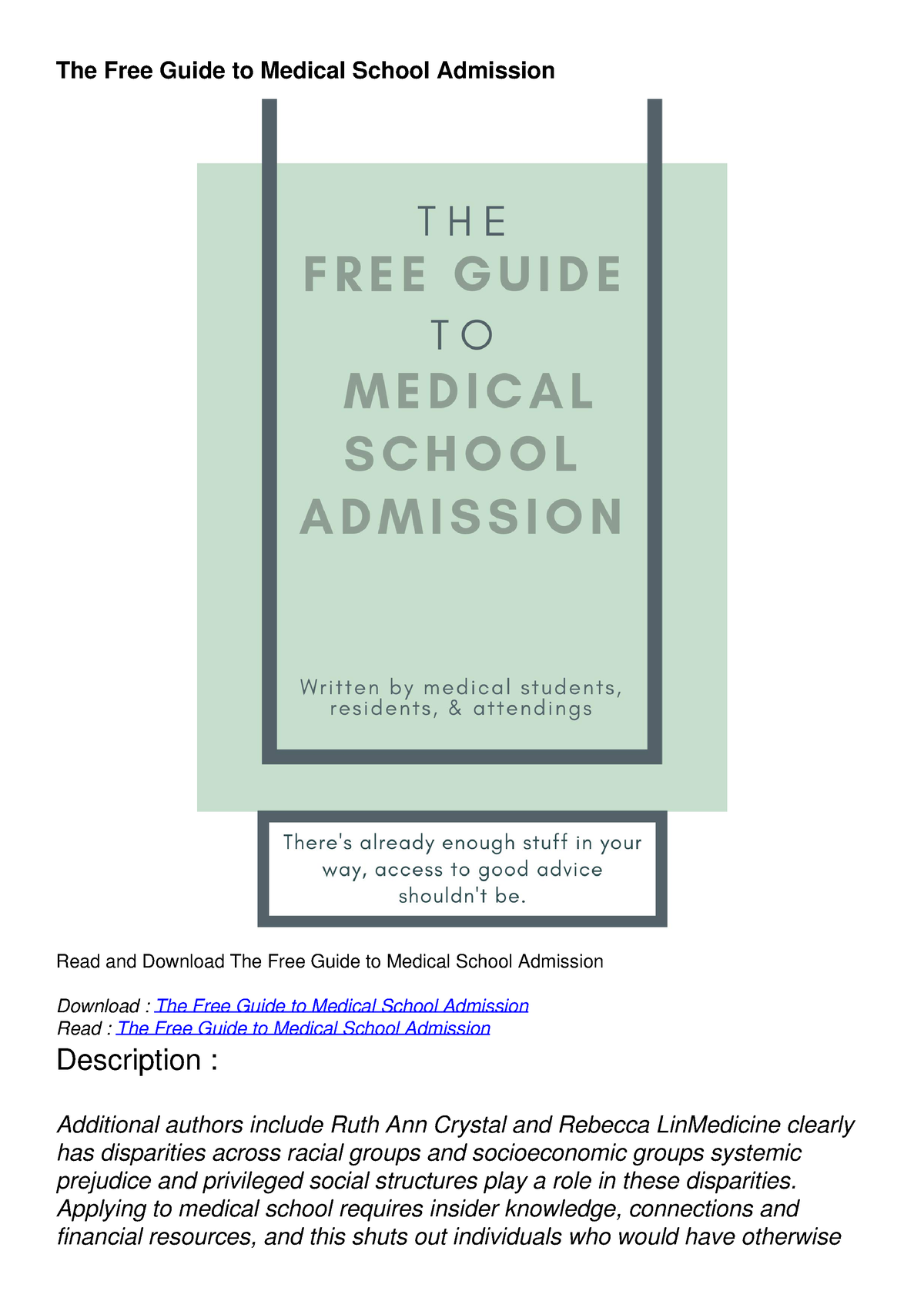 Downloadpdf The Free Guide To Medical School Admission The Free