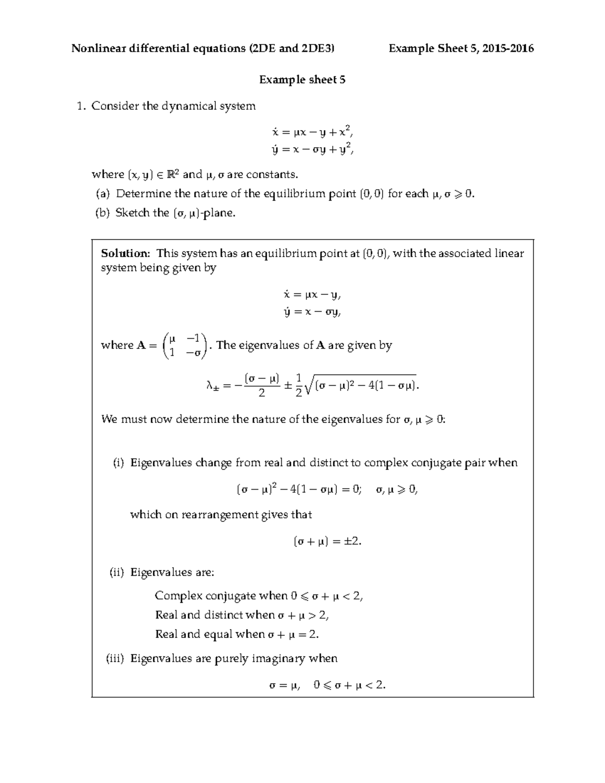 Example Sheet 05b differential equations (2DE and 2DE3