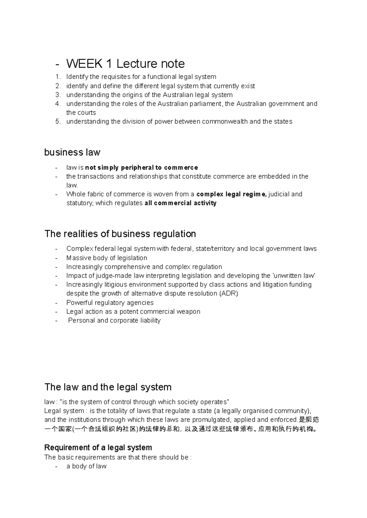 CLAW2214 notes - lec note - WEEK 1 Lecture note Identify the requisites ...