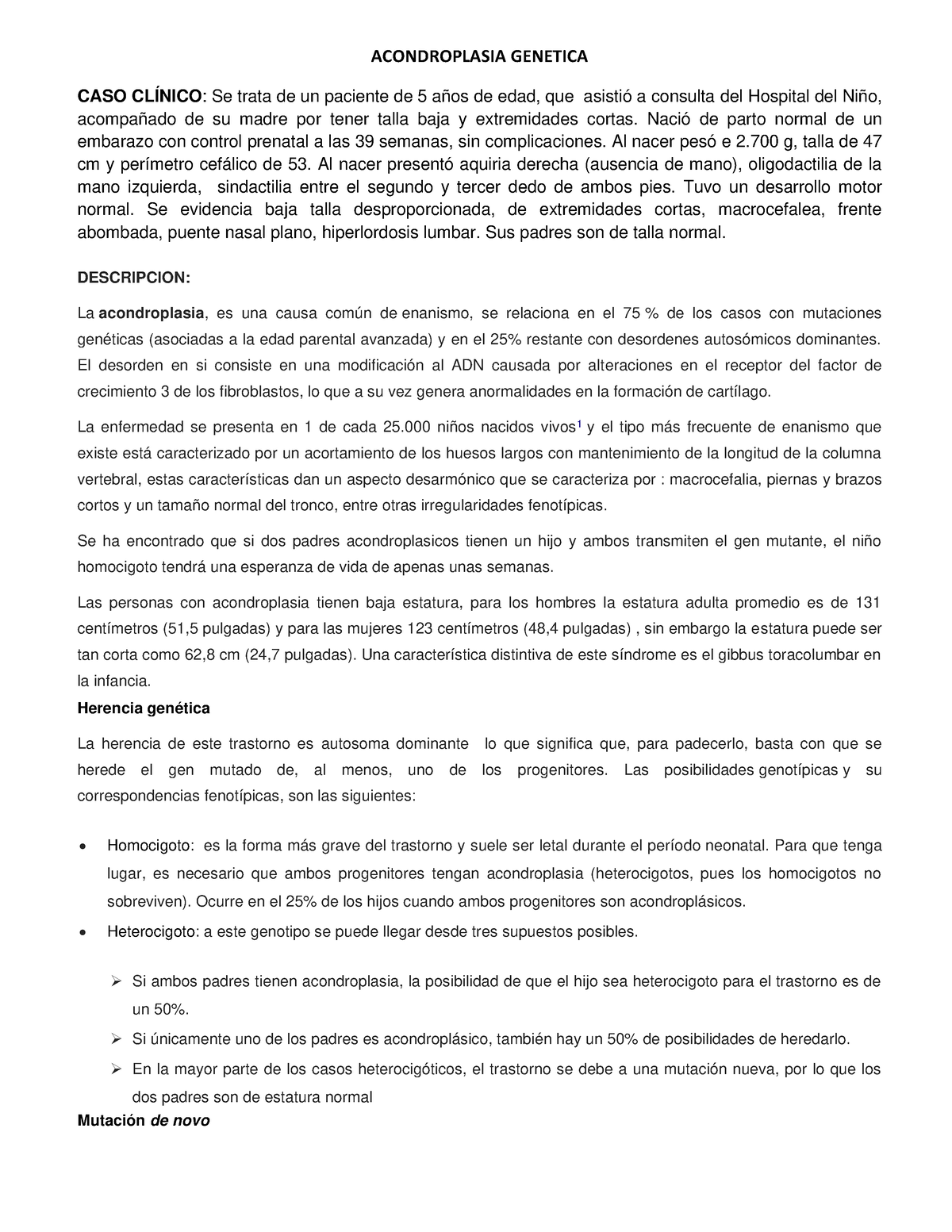 Caso 1. Acondroplasia Genetica - ACONDROPLASIA GENETICA CASO CLÍNICO ...