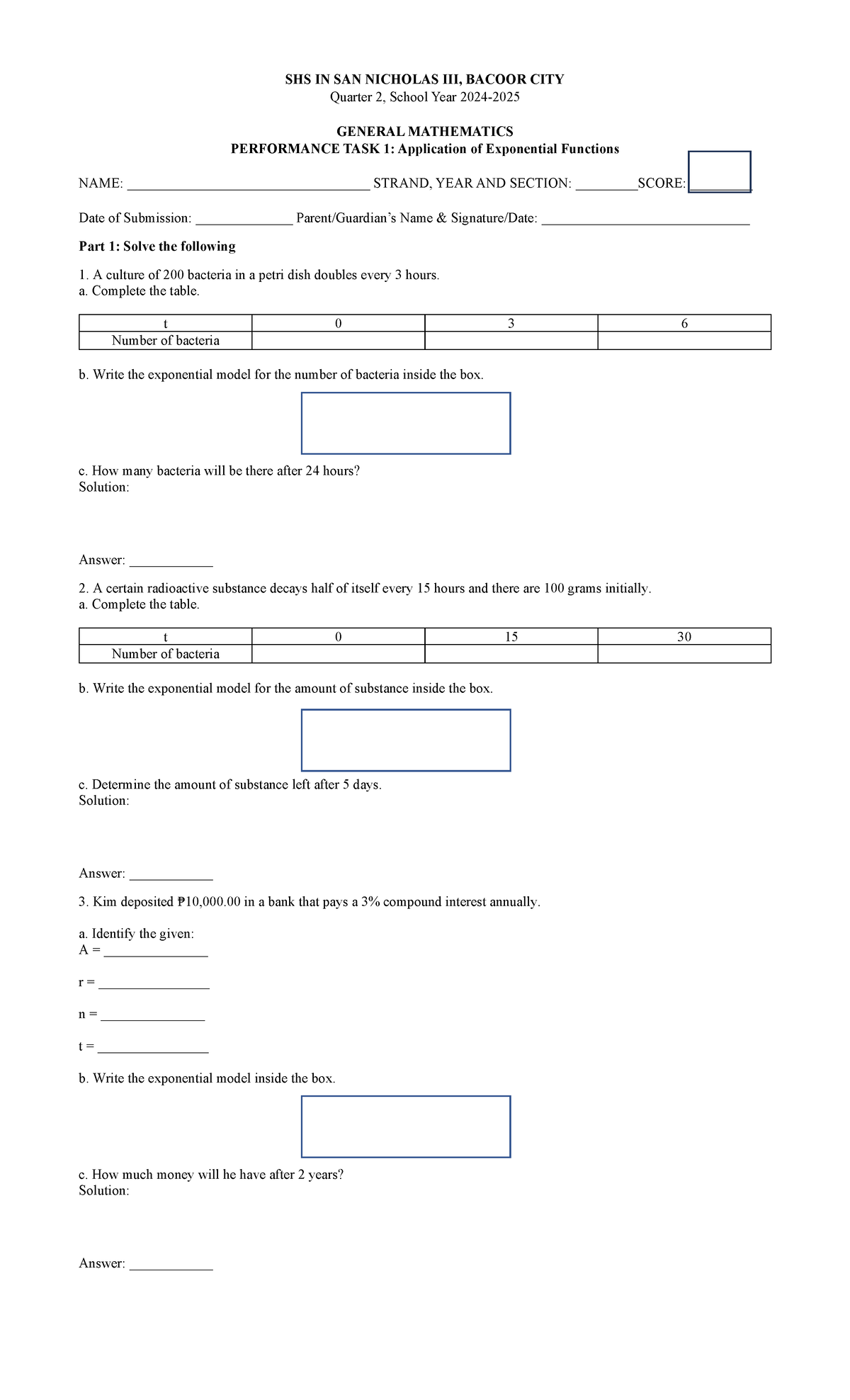 Performance Task 1 Quarter 2 Gen Math - SHS IN SAN NICHOLAS III, BACOOR ...