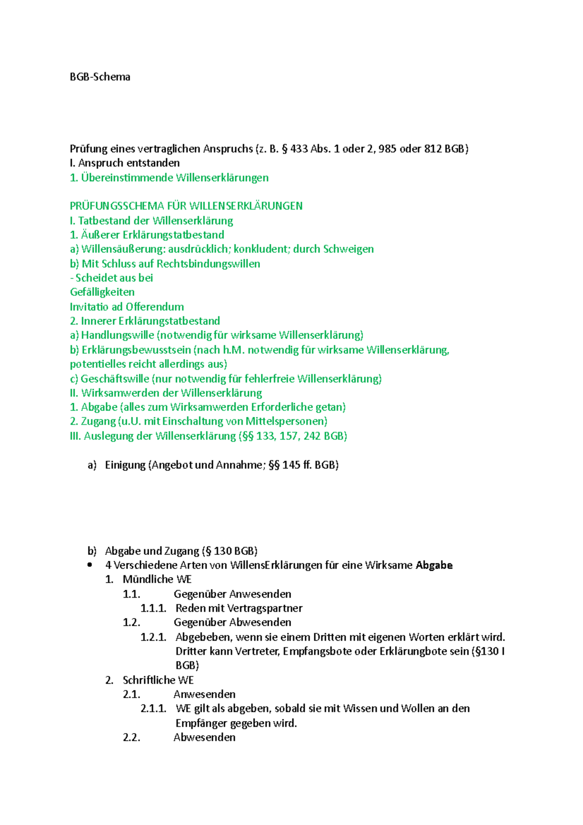 BGB Schema - WS 22/23 - BGB-Schema Prüfung Eines Vertraglichen ...