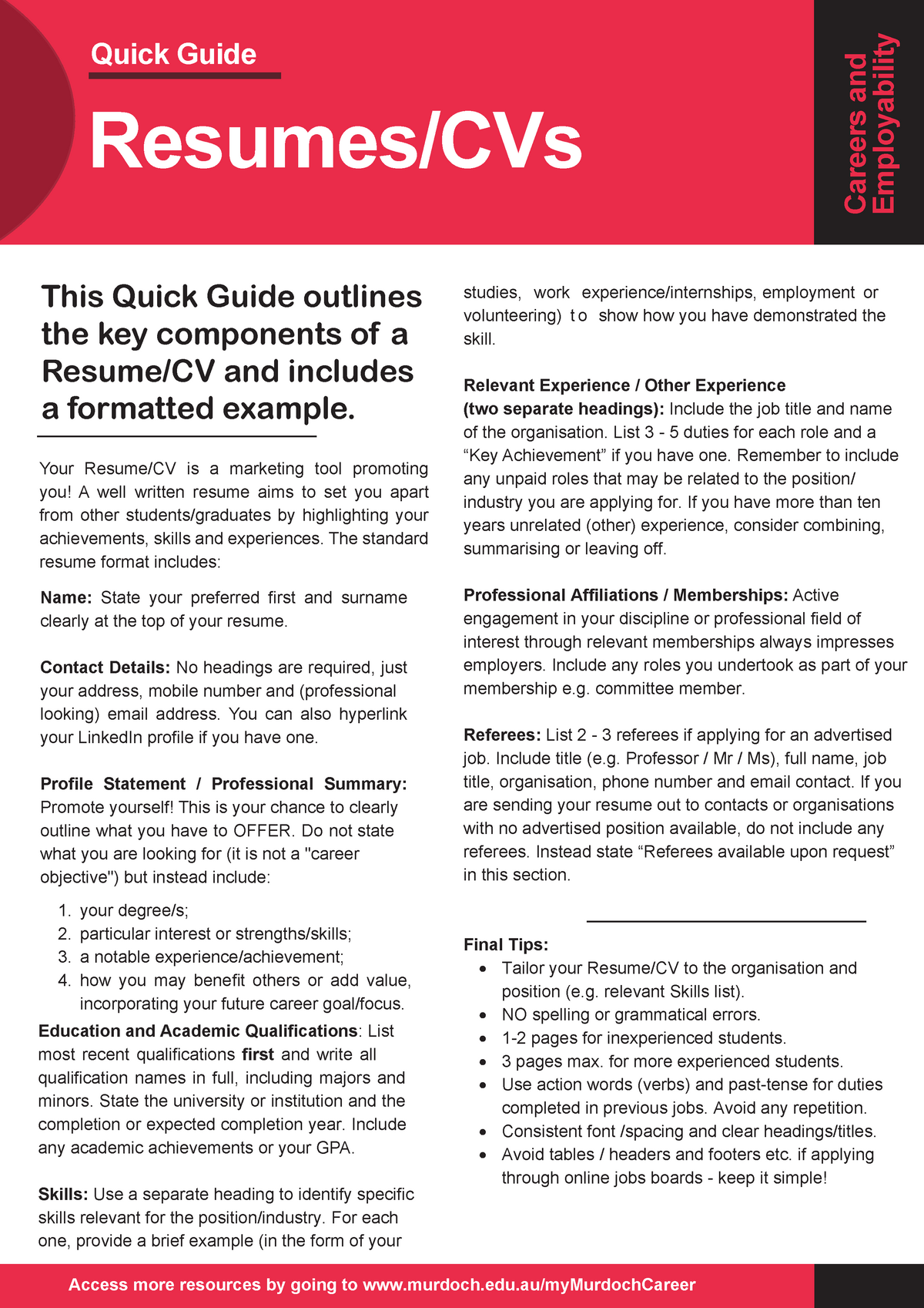 02 - Quick Guide - Resumes - Resumes/CVs ####### Careers and