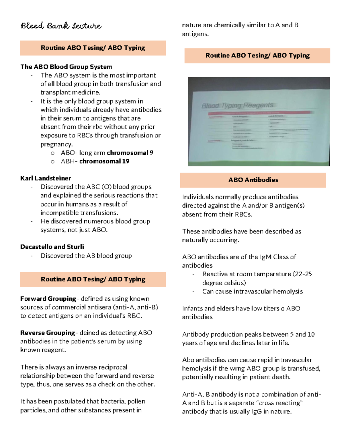 BB lec and lab - Additional information - Blood Bank Lecture The ABO ...