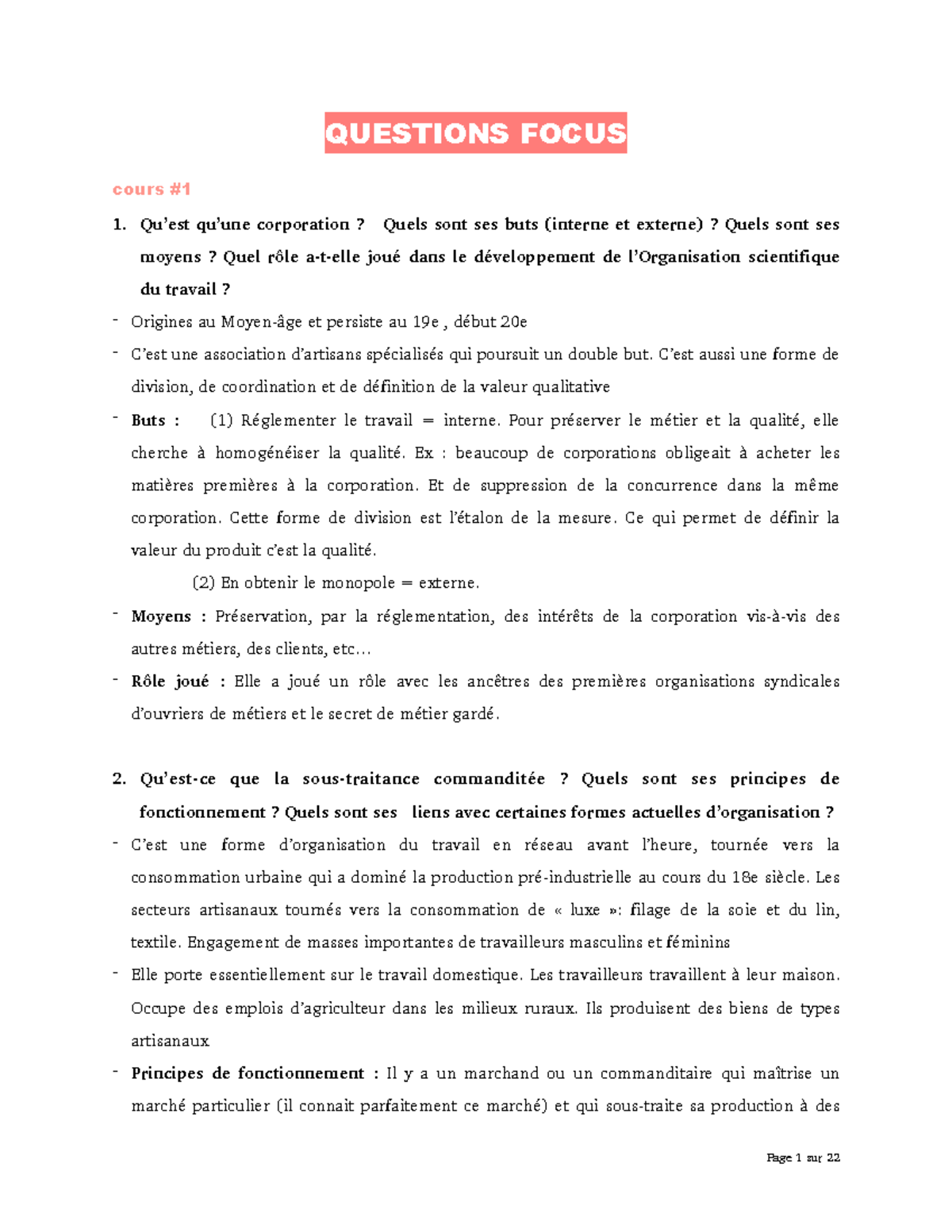Questions focus - QUESTIONS FOCUS cours # Qu’est qu’une corporation ...