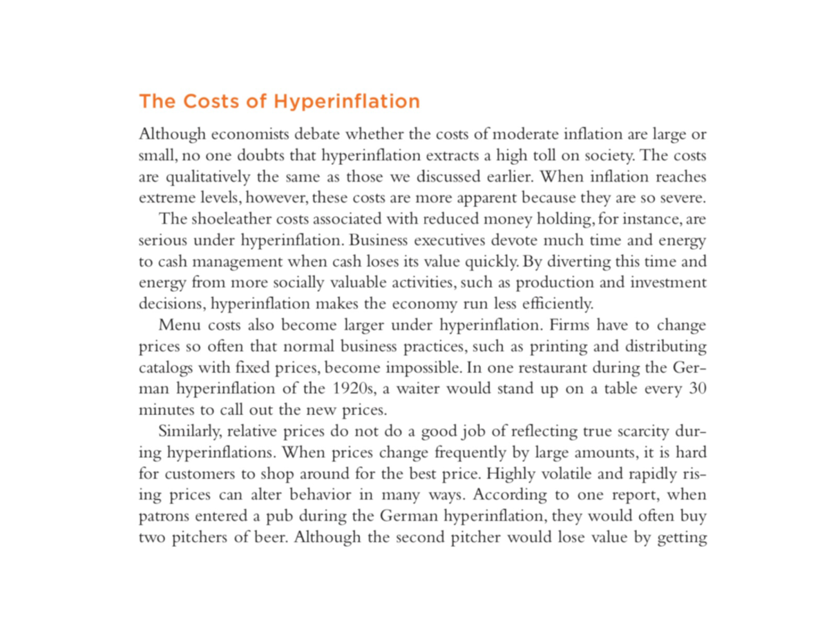 The Costs of Hyperinflation MACRO ECONOMICS Studocu