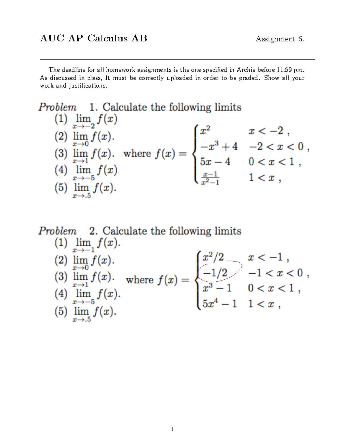 M7X Assignment 6 (17 18 - Calculus - AUC AP Calculus AB Assignment 6 ...