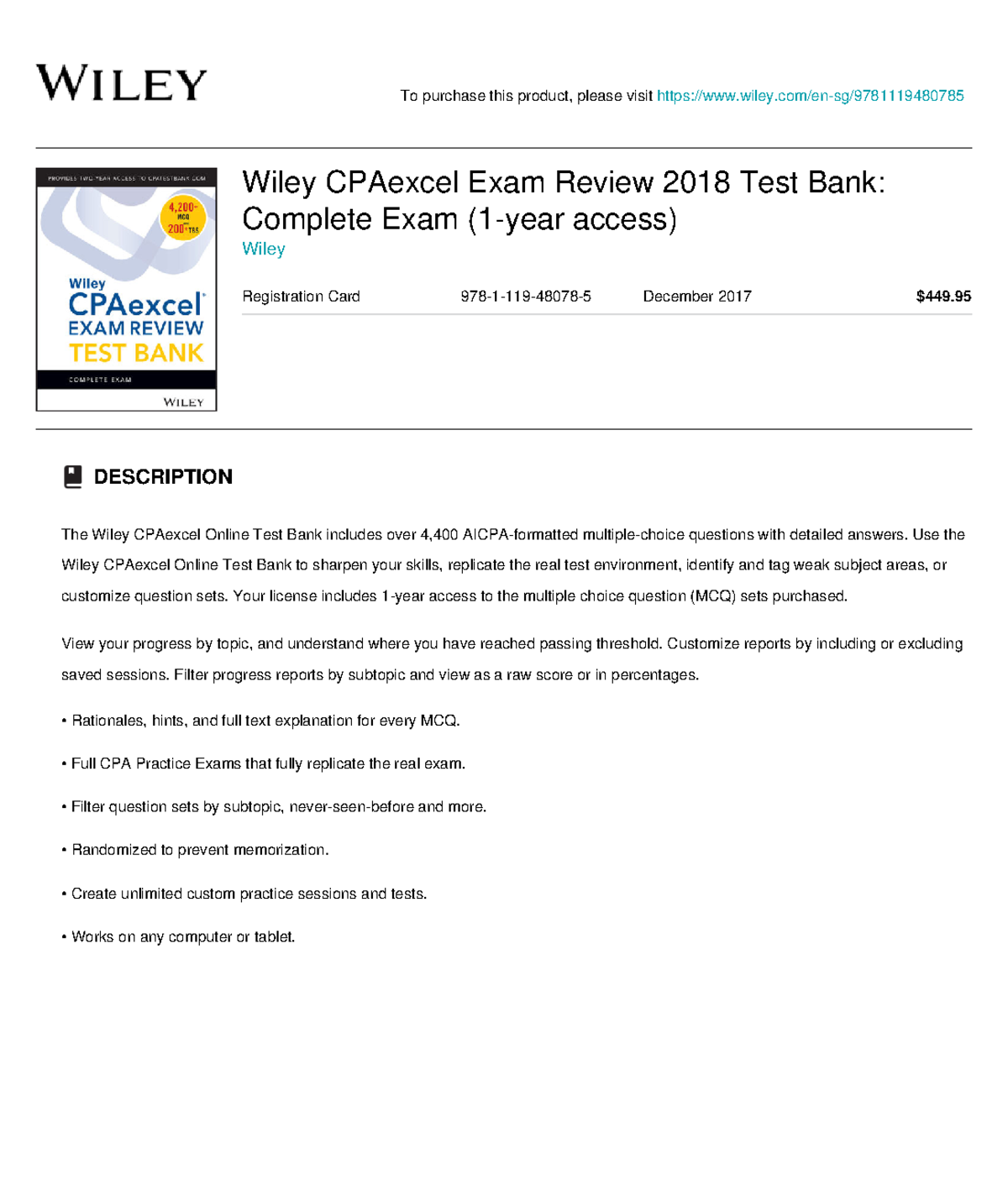 Wiley Wiley CPAexcel Exam Review 2018 Test Bank - To purchase this ...