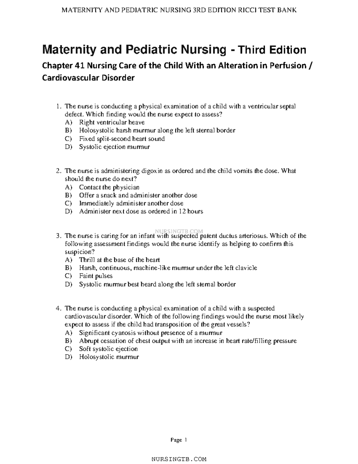 Chapter 41 Practice questions NURSINGTB Page 1 Maternity and