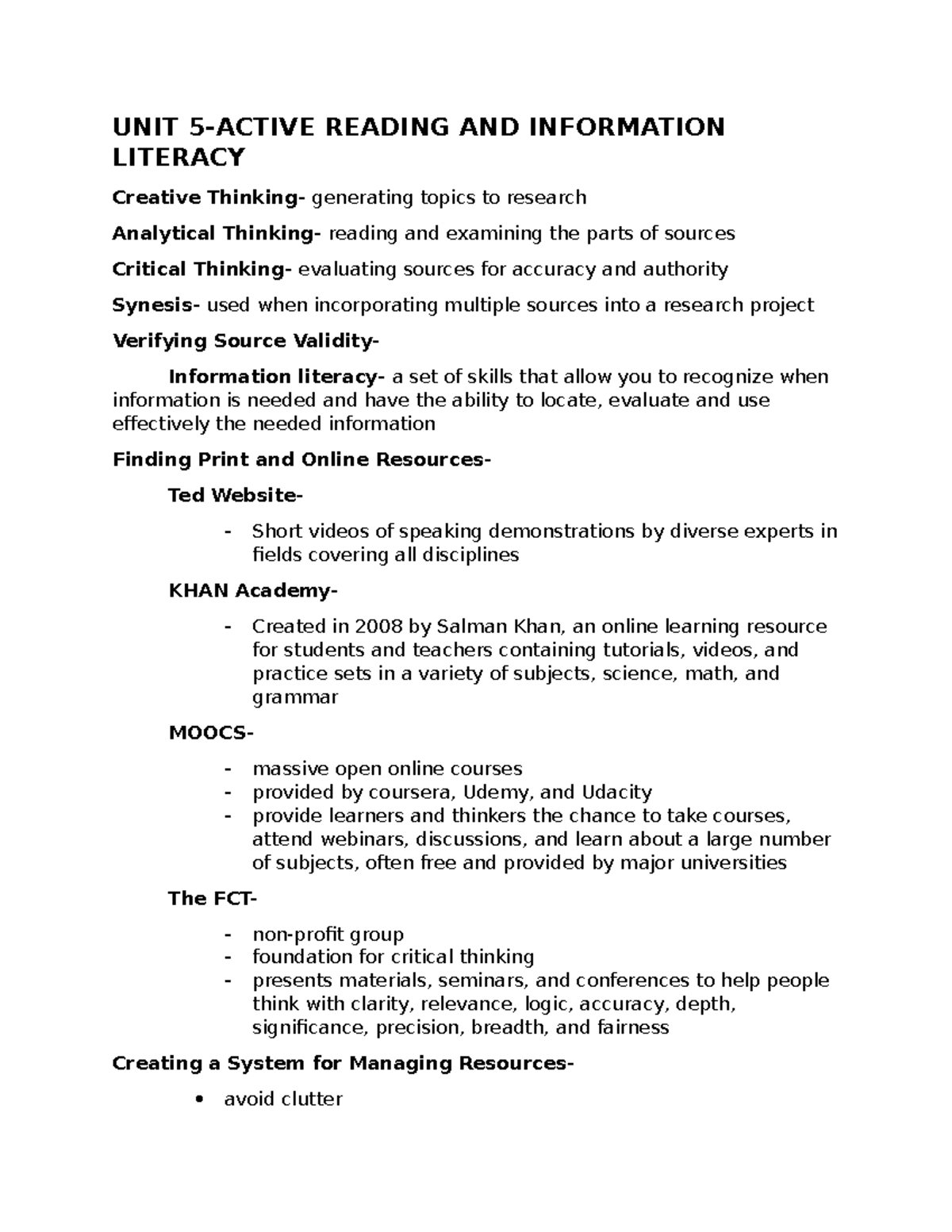 UNIT 5- Studying - Lecture Notes 5 - UNIT 5-ACTIVE READING AND ...