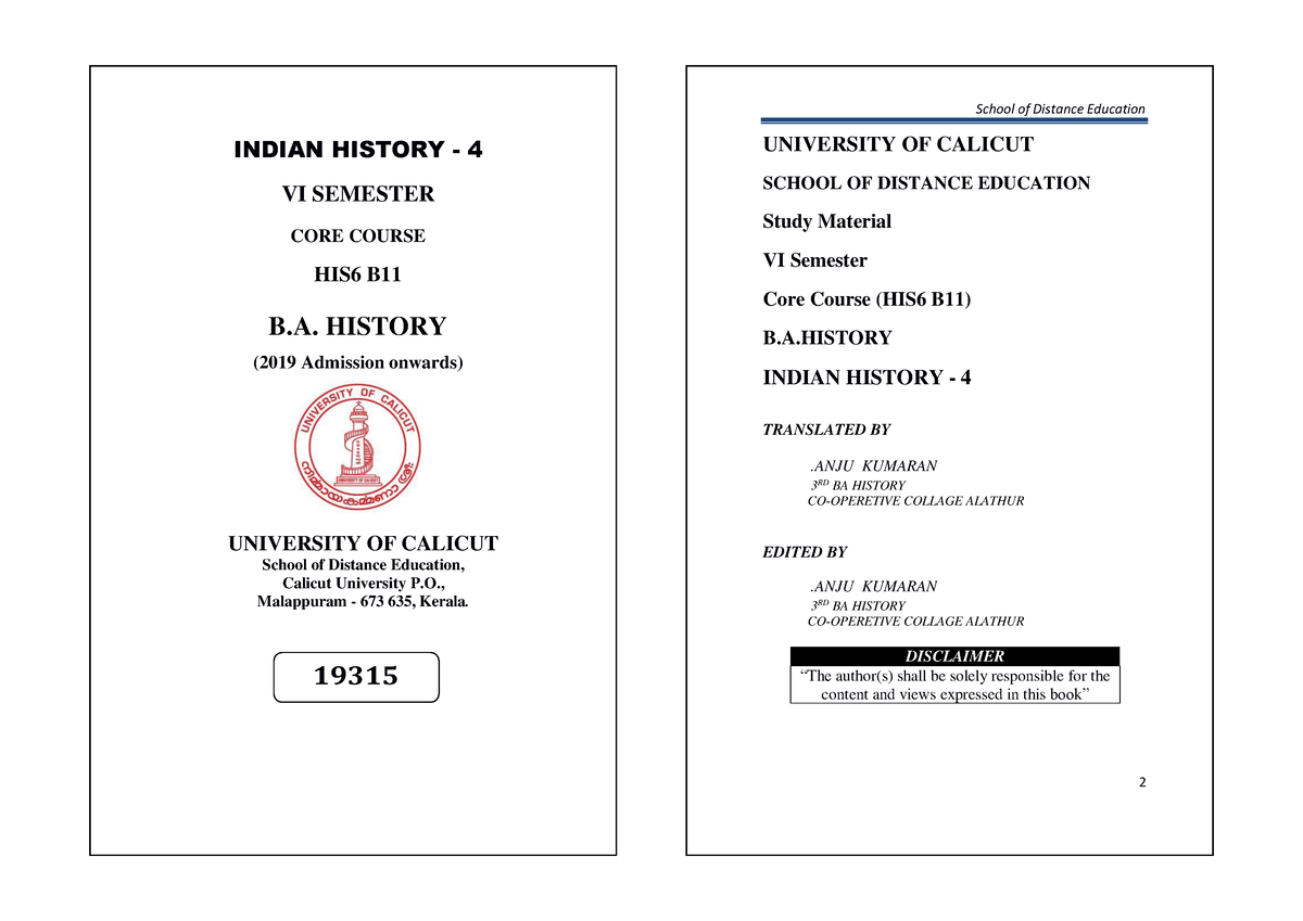 Indian History - 4 - INDIAN HISTORY - 4 VI SEMESTER CORE COURSE HIS6 B ...