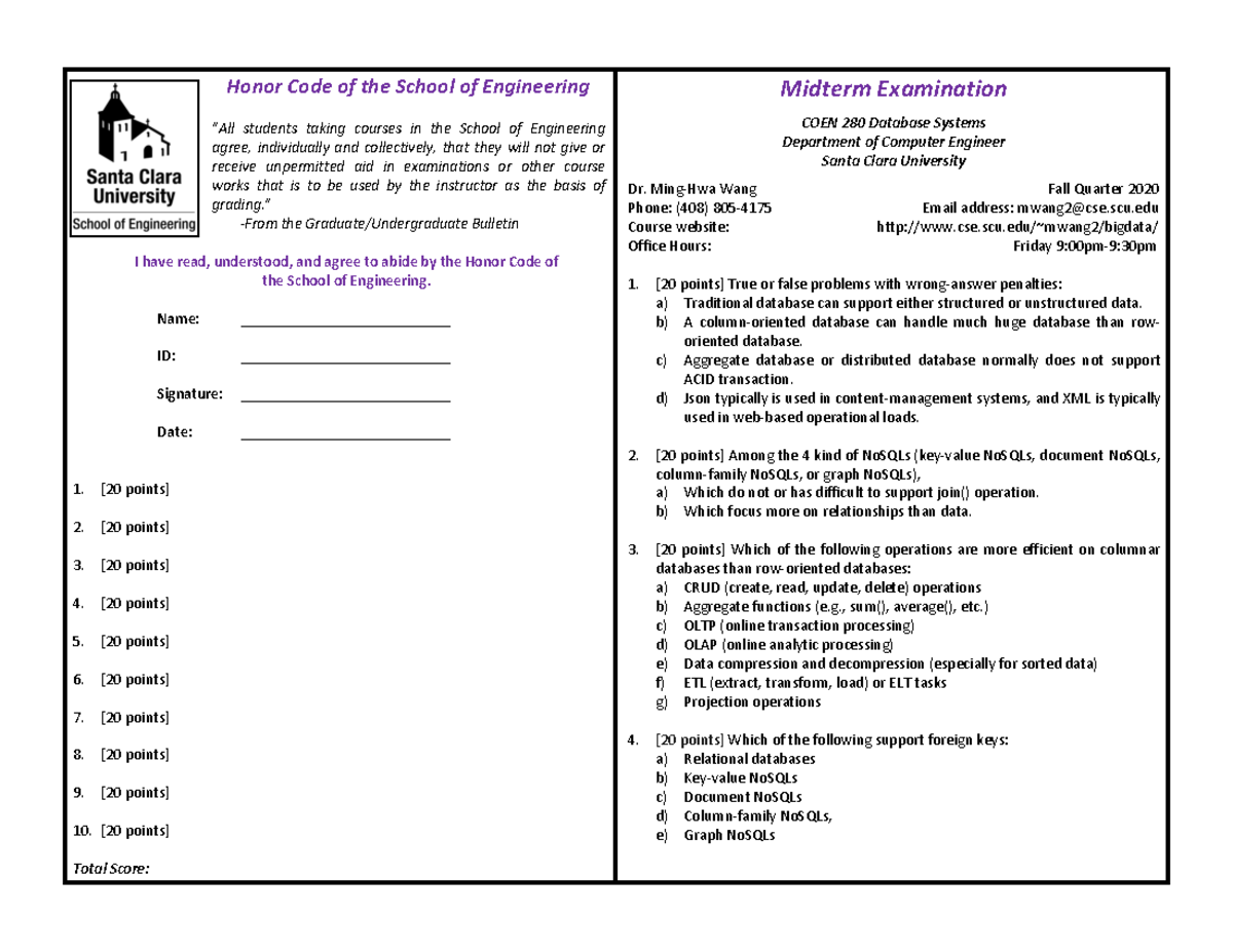 Midterm paper of previous year - Honor Code of the School of ...