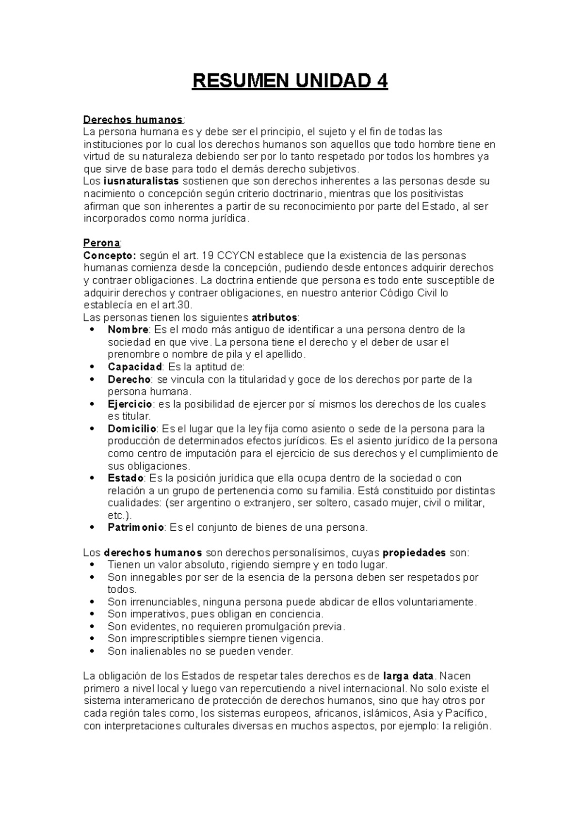 Resumen completo Unidad 4 DERECHOS HUMANOS - RESUMEN UNIDAD 4 Derechos ...