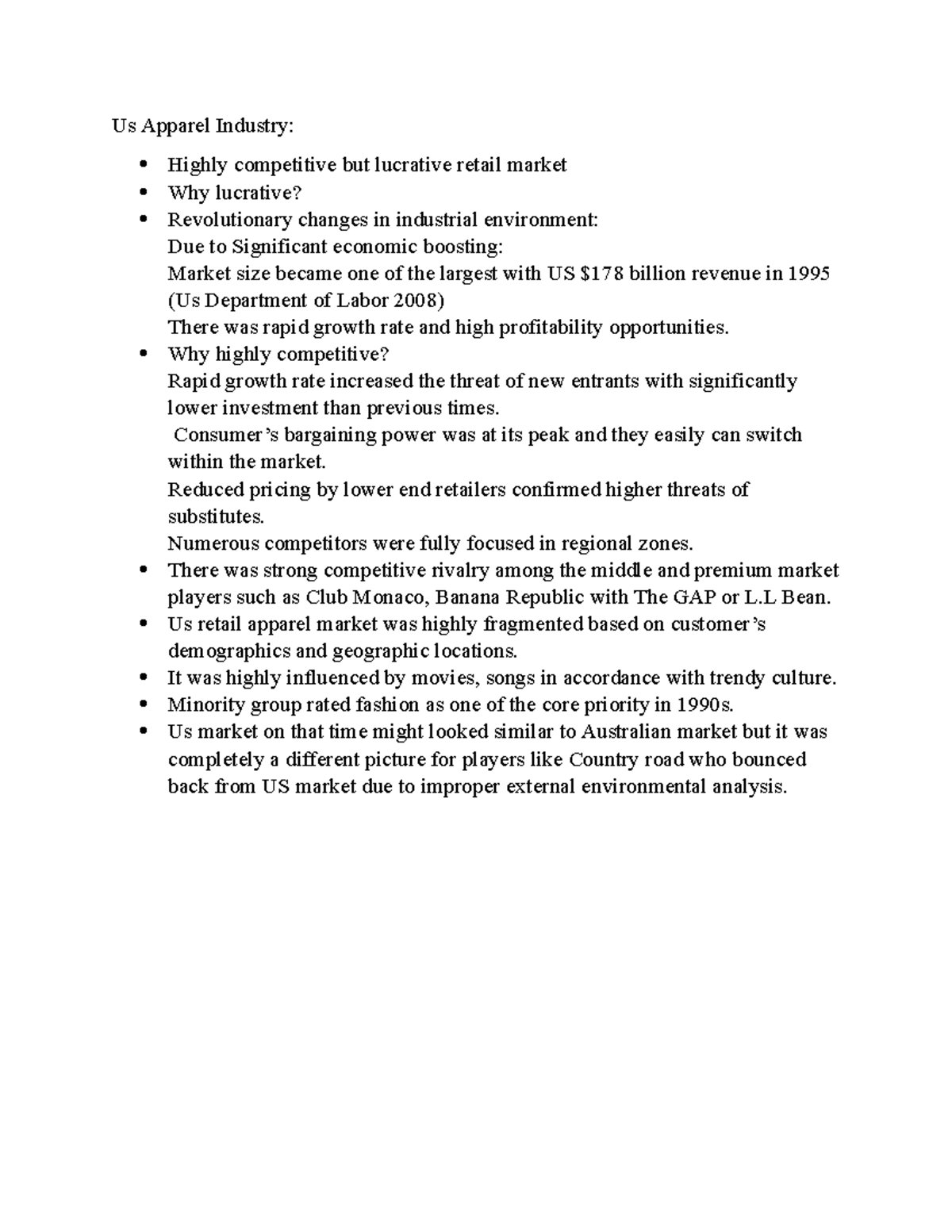 Us Apparel Industry This is for practice Us Apparel Industry