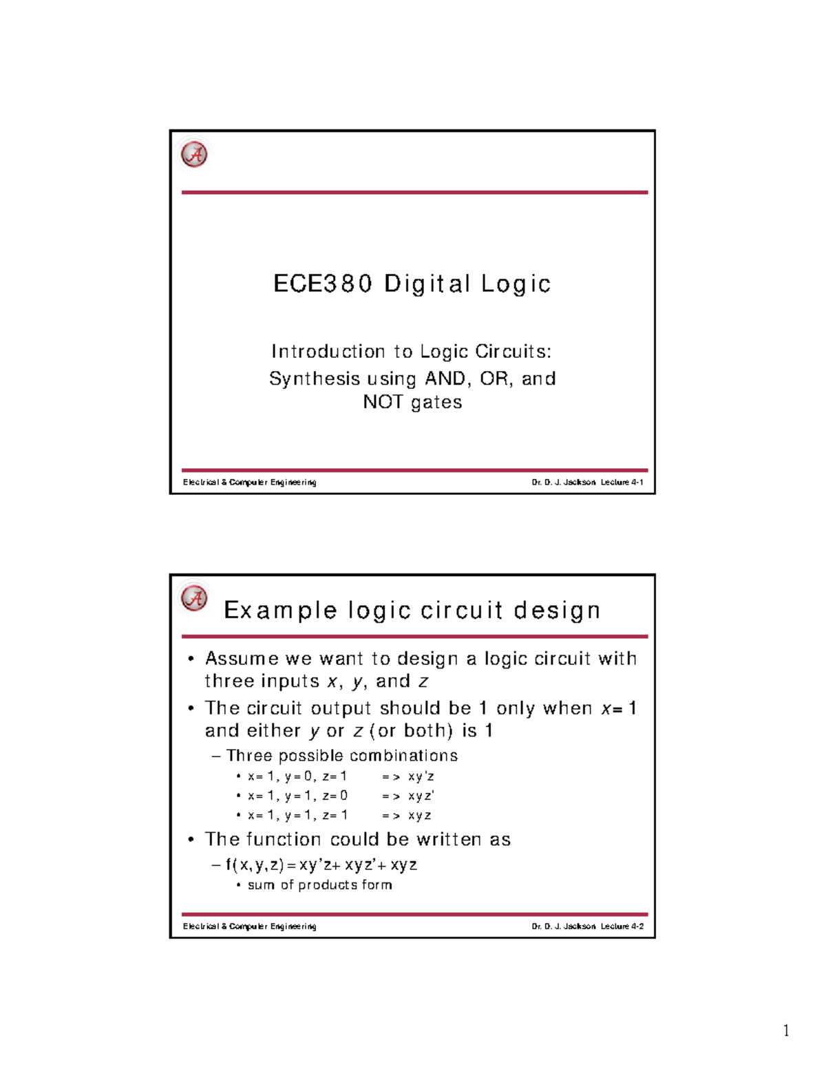 LECT04 - logic design - Electrical & Computer Engineering Dr. D. J ...