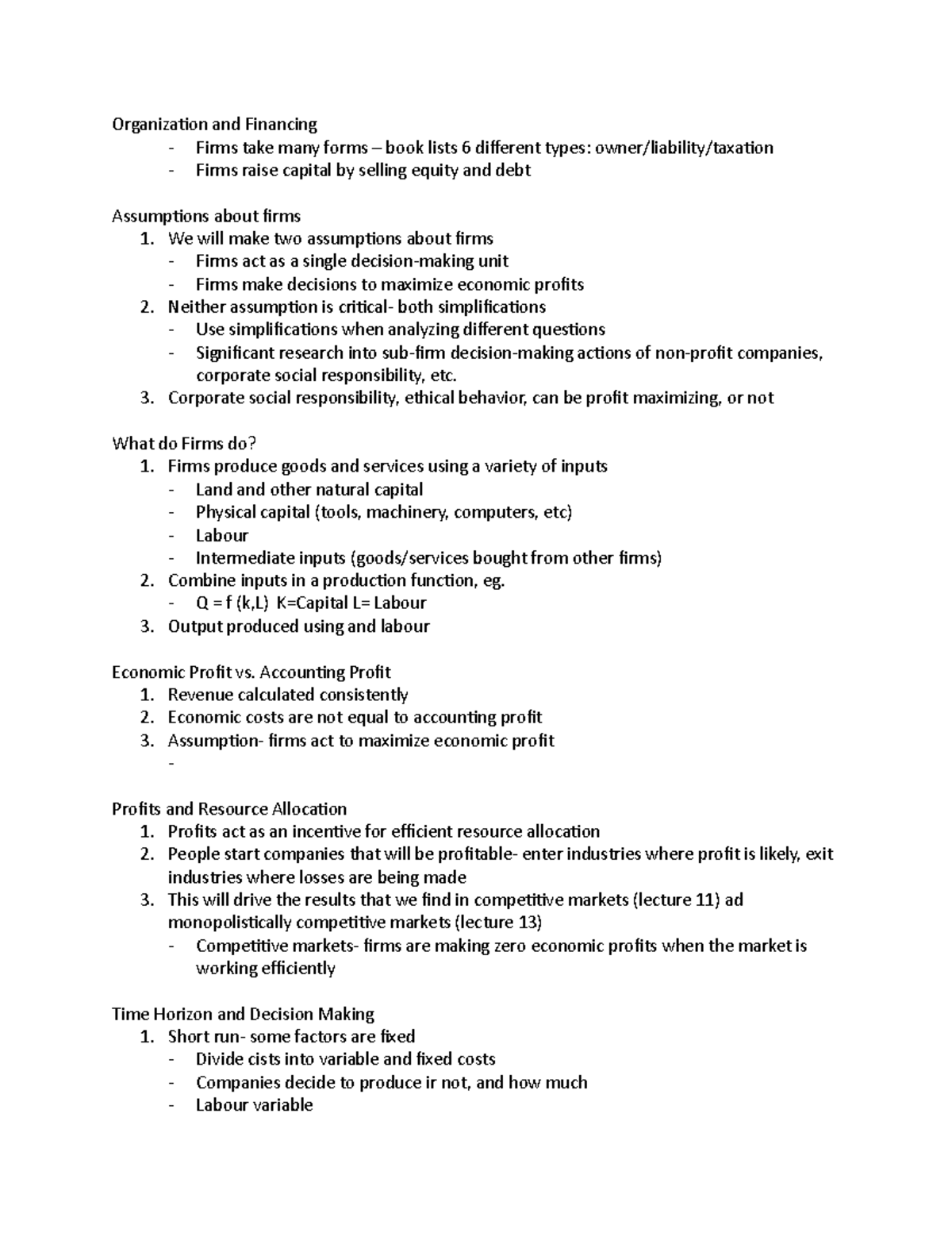 Lecture 9 notes - Organization and Financing - Firms take many forms ...