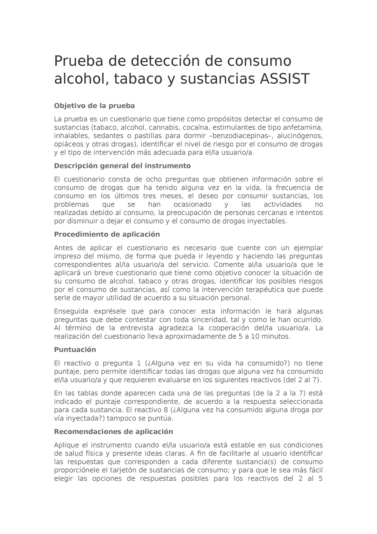 Assist Test Prueba De Detección De Consumo Alcohol Tabaco Y