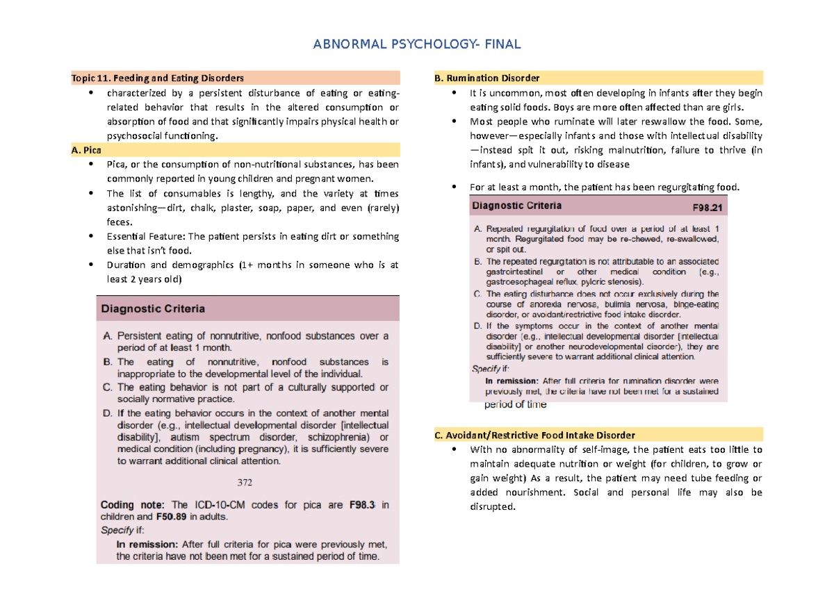 Topic 11- Feeding and Eating Disorders - ABNORMAL PSYCHOLOGY- FINAL ...