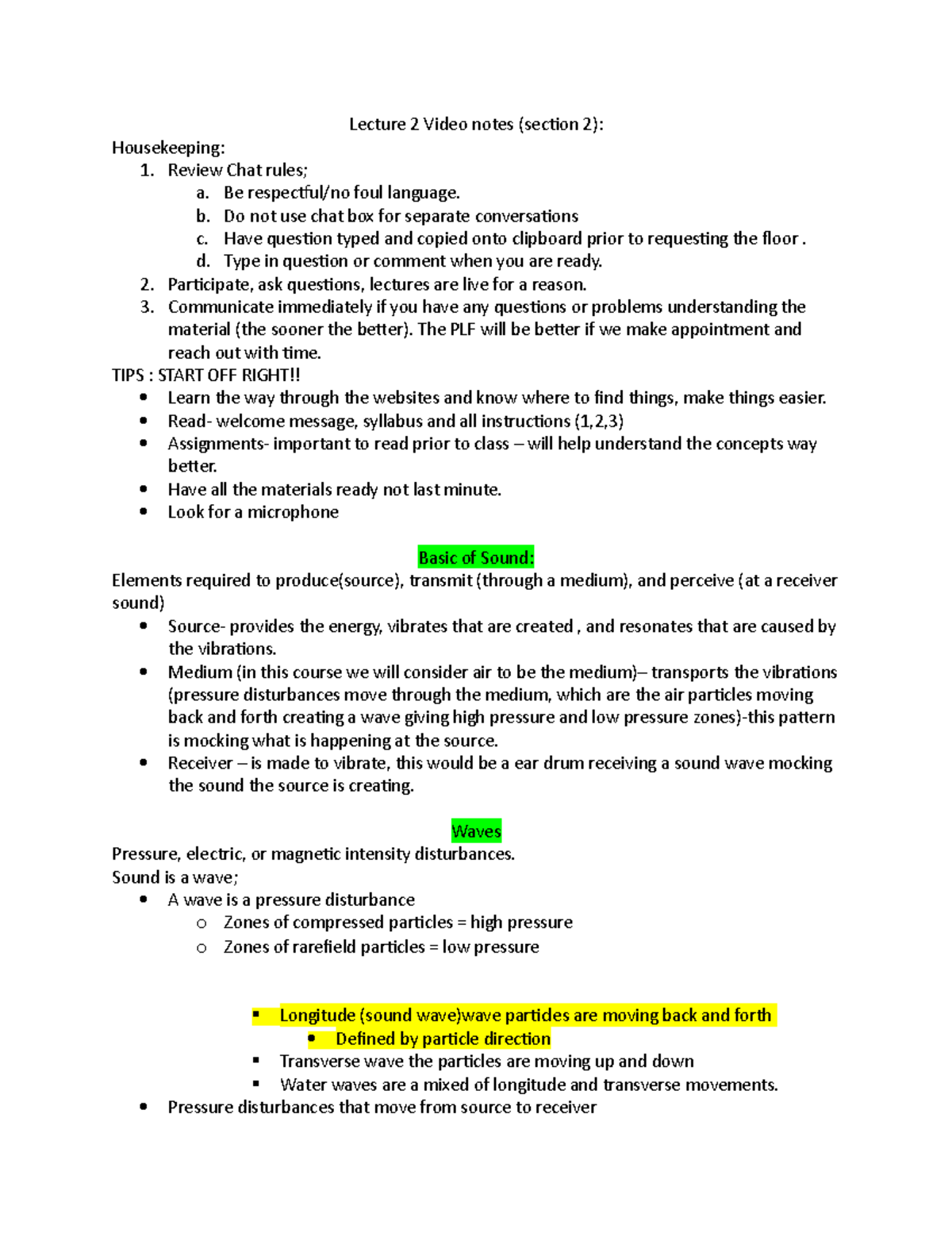 Lecture 2 Video notes - Lecture 2 Video notes (section 2): Housekeeping ...