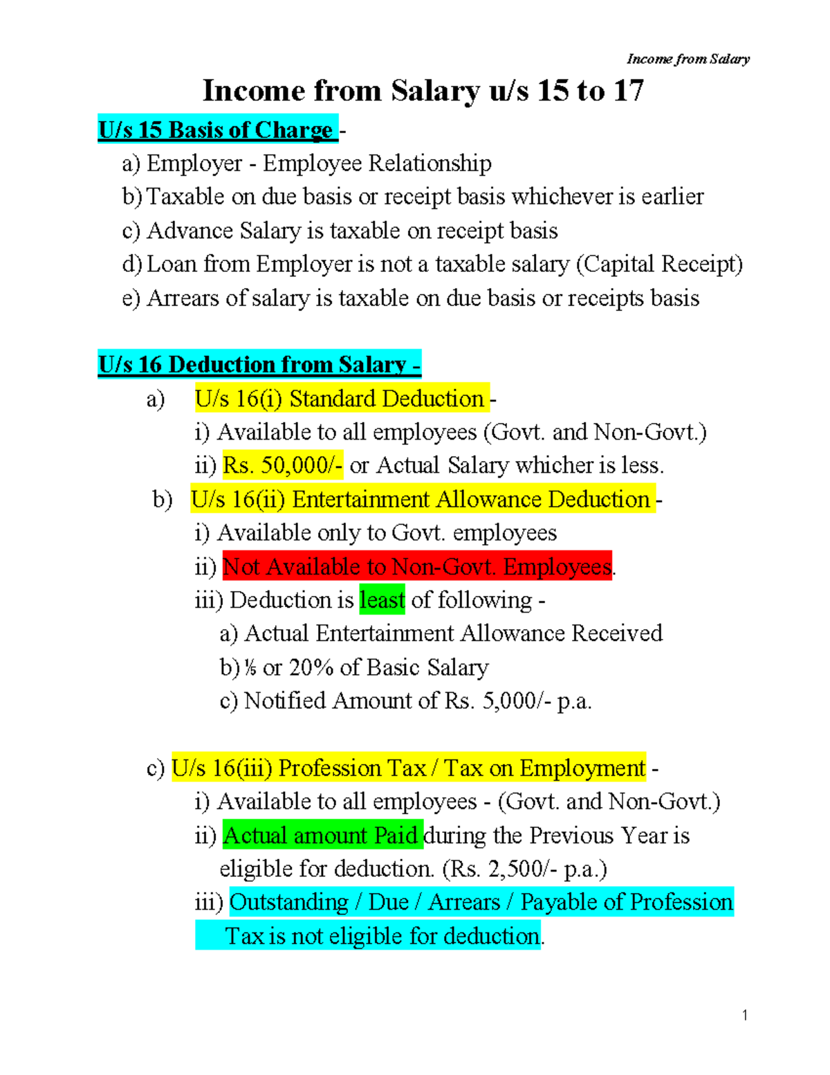 income from salary assignment