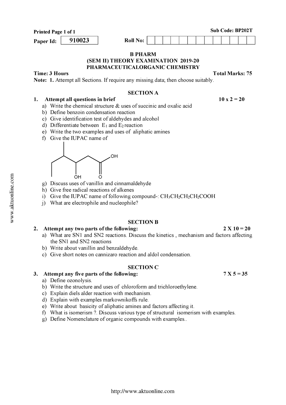 Bpharm 2 Sem Pharmaceutical Organic Chemistry Bp202t 2020 - Printed ...