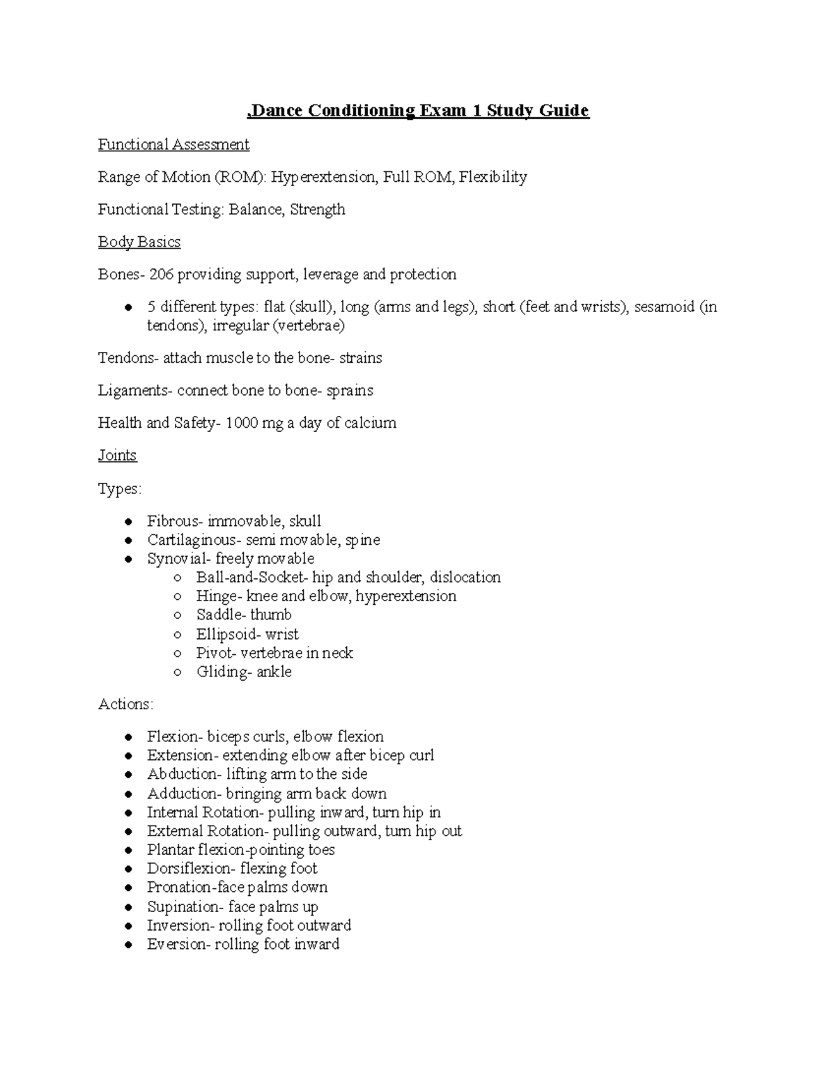 Dance Conditioning Exam 1 Study Guide - DAN 345 - GVSU - Studocu
