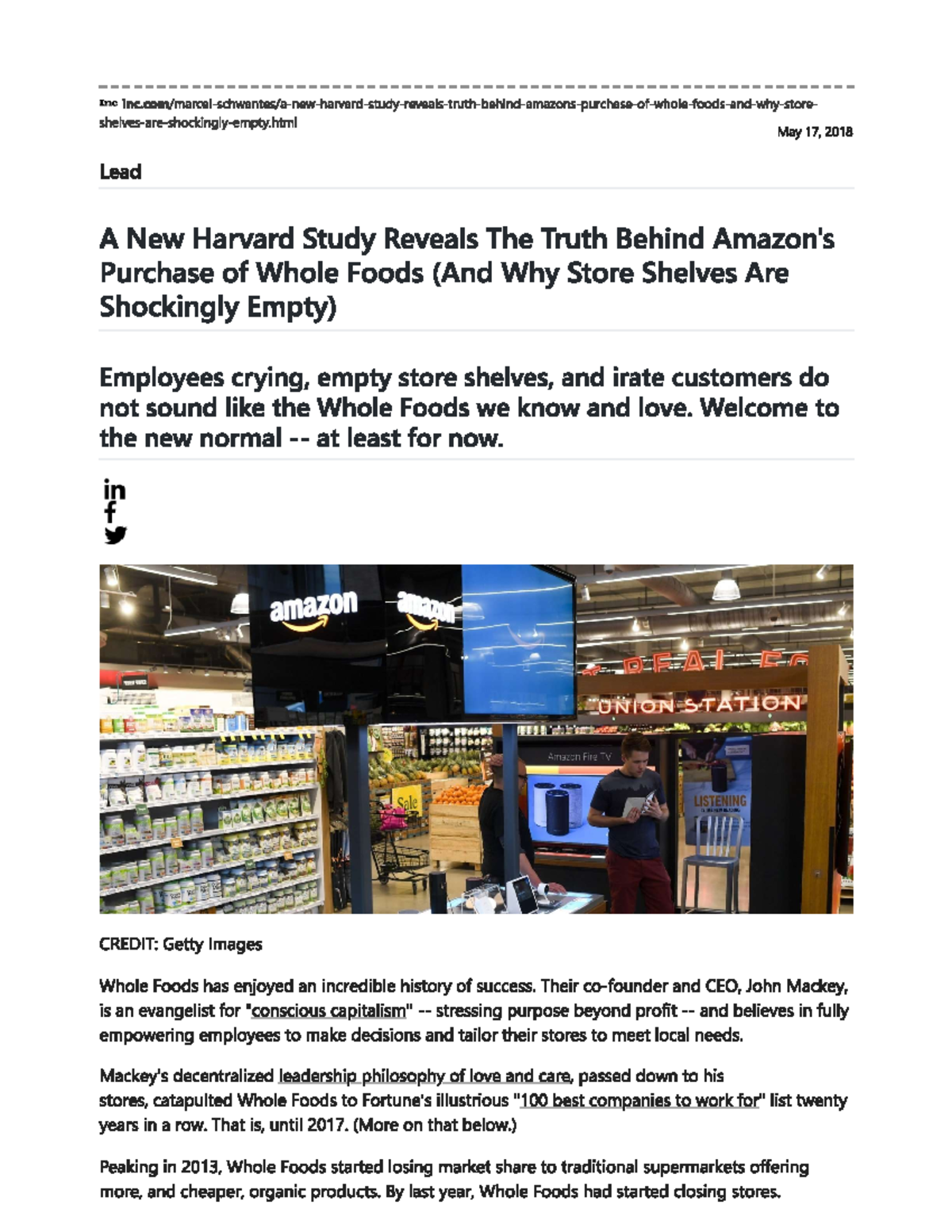 The Truth Behind Amazon's Purchase of Whole Foods - MGMT 101 - Studocu