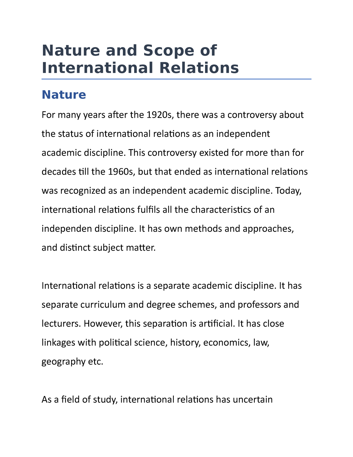 Nature And Scope Of International Relations Nature And Scope Of 