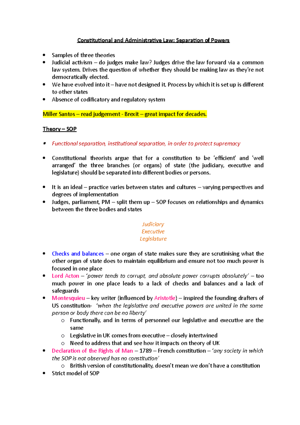 Con&Ad Separation of Powers - Constitutional and Administrative Law ...