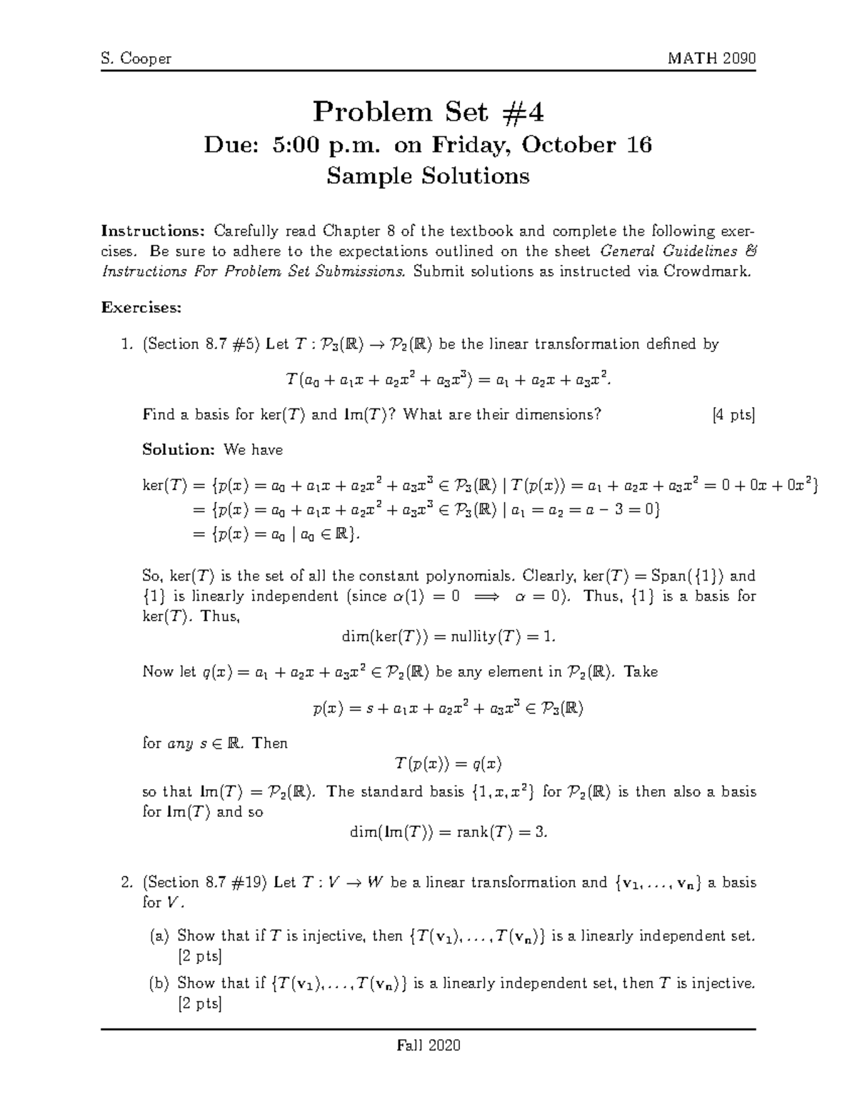 Math 2090 f20 pset4 sol - solution set - S. Cooper MATH 2090 Problem ...