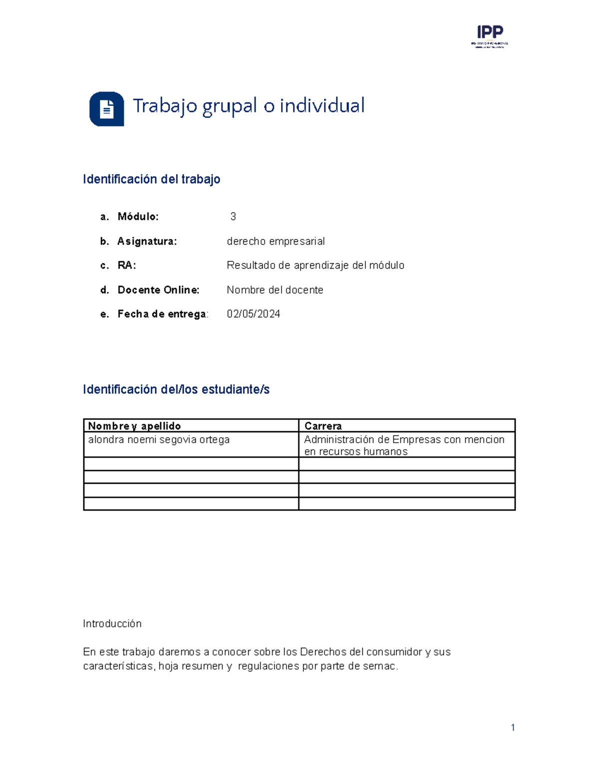 Formato TG-TI - Sernac - Trabajo Grupal O Individual Identificación Del ...