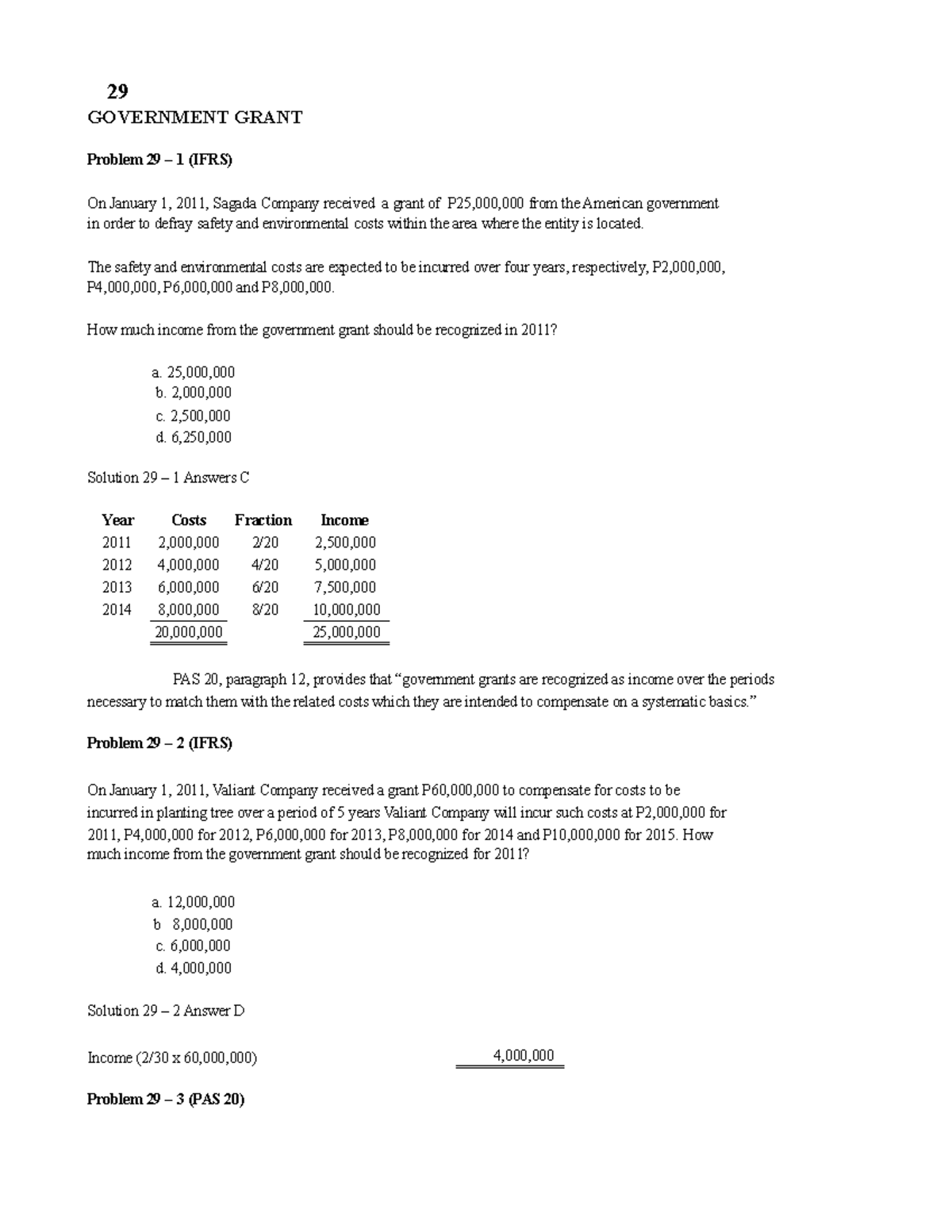 Government Grant 29 GOVERNMENT GRANT Problem 29 1 IFRS On January 