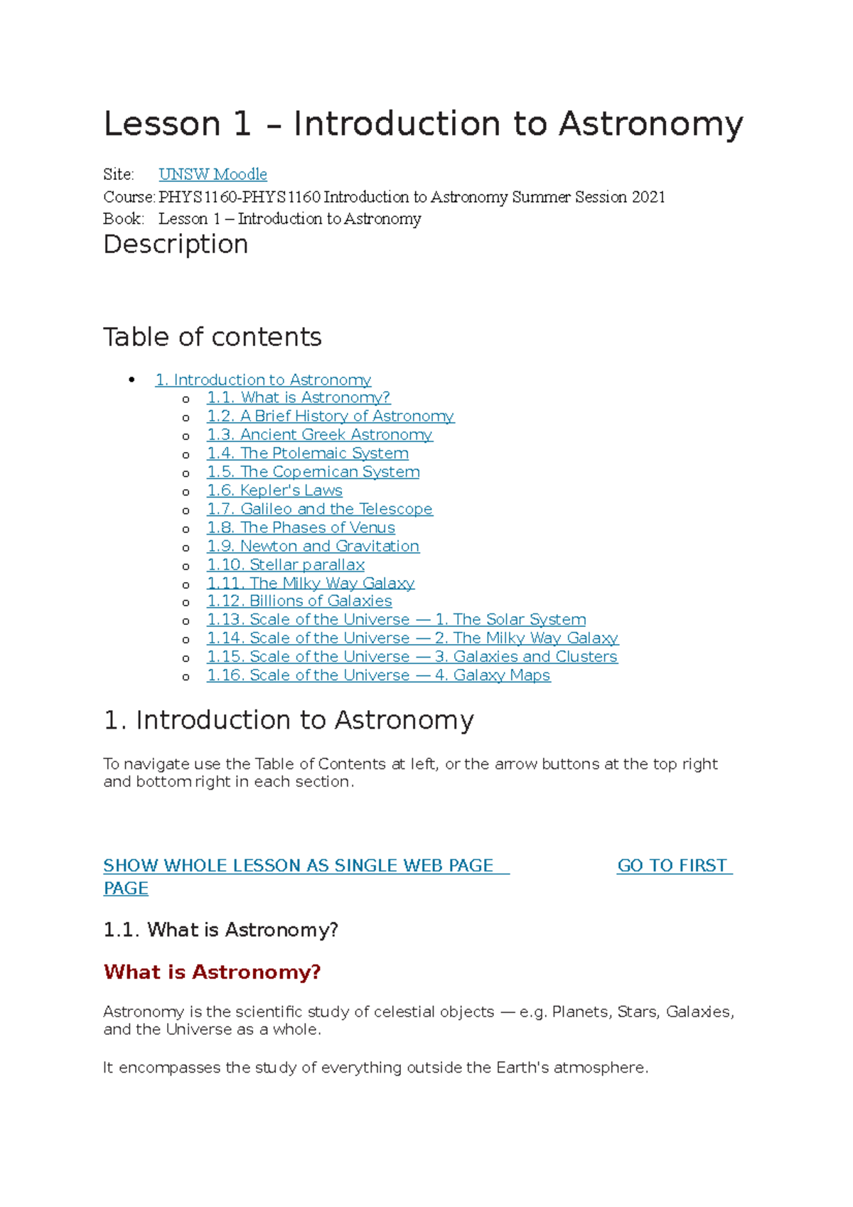 Lesson 1 - Lecture notes 1 - Lesson 1 – Introduction to Astronomy Site ...