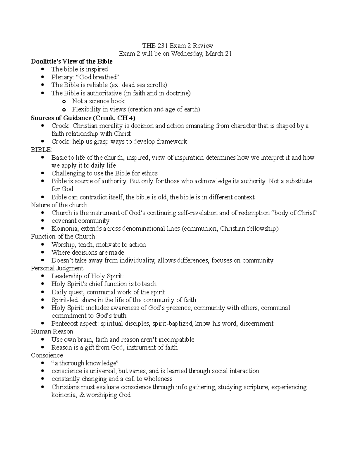 EXAM 2 THEO - study guide for exam - THE 231 Exam 2 Review Exam 2 will ...