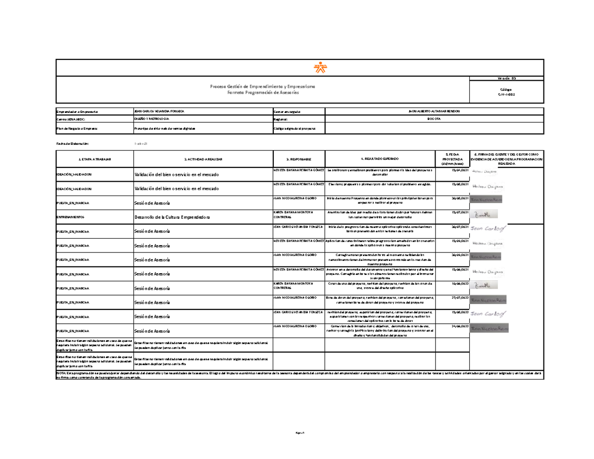 GEE-F-003 Formato Programacion de asesorías V05-( Grupal) - Versión: 05 ...