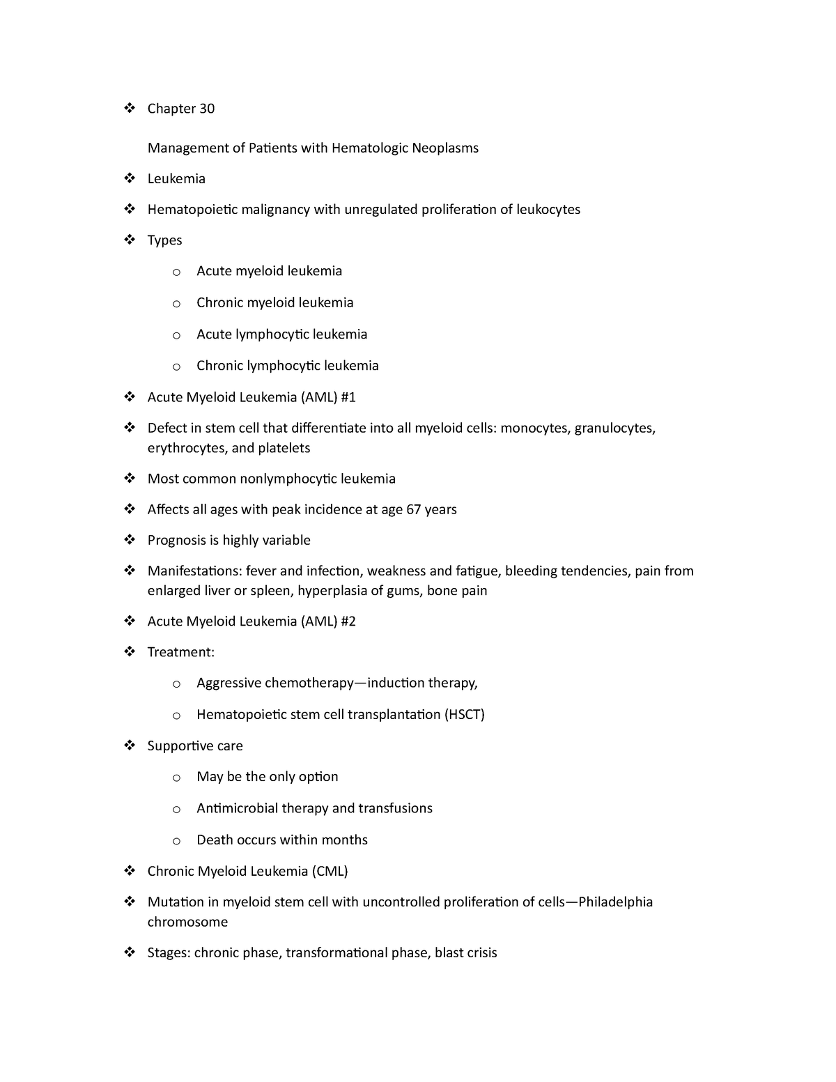 Chapter 30 - Notes - Chapter 30 Management of Patients with Hematologic ...
