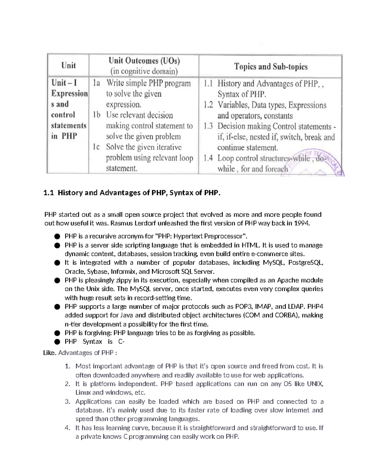 Chapter 01 pdf - 1 History and Advantages of PHP, Syntax of PHP. PHP ...