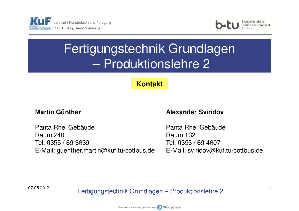 1 - UE GFT Urformen - Aufgaben Zum Vorlesungsskript - Wintersemester ...