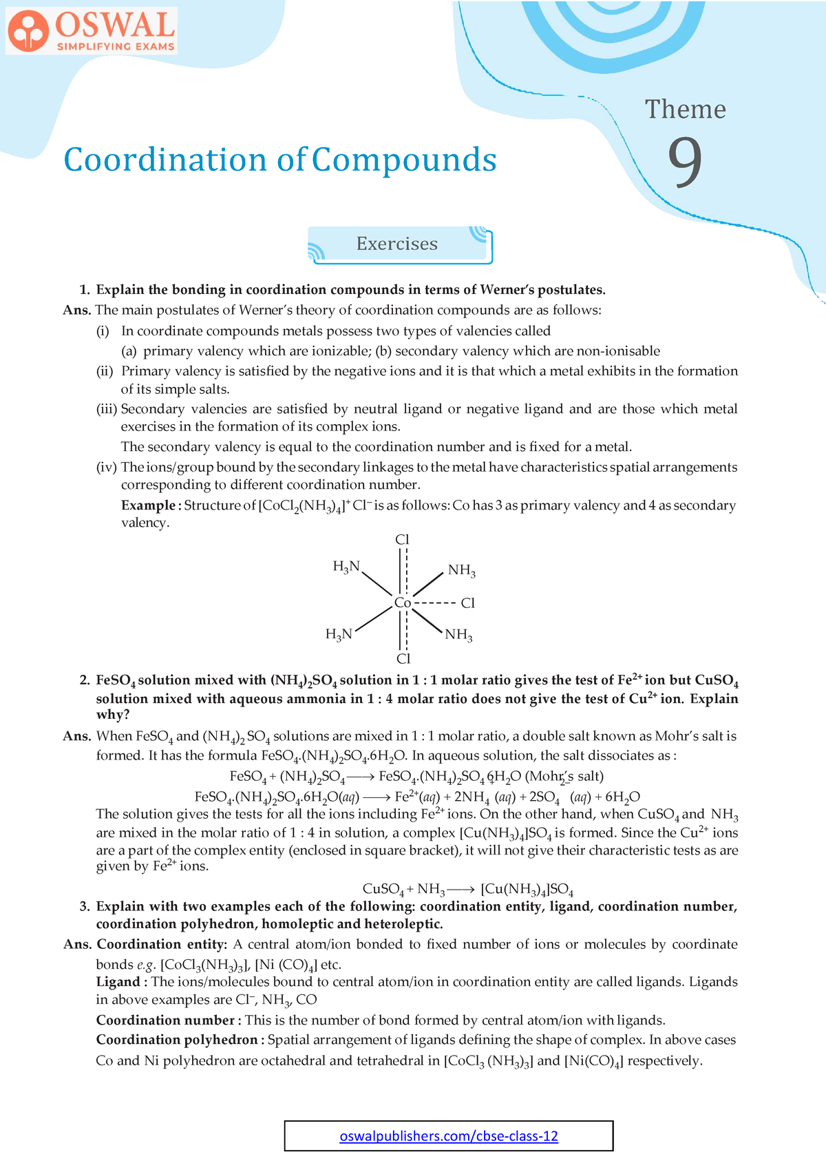 Ncert Solutions For Class 12 Chemistry Chapter 9 Coordination Of ...