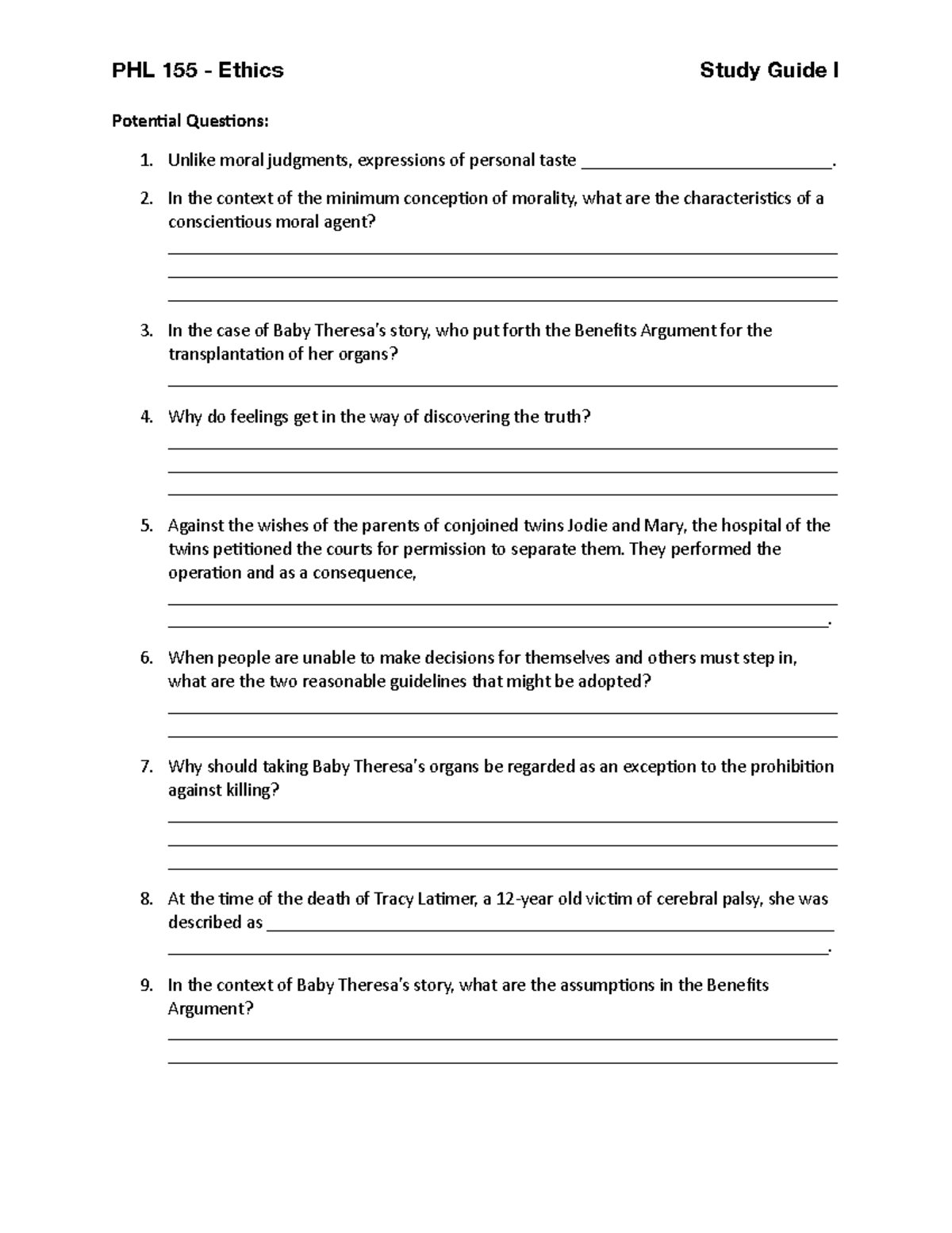 Study Guide 1 - Poten&al Ques&ons: Unlike moral judgments, expressions ...