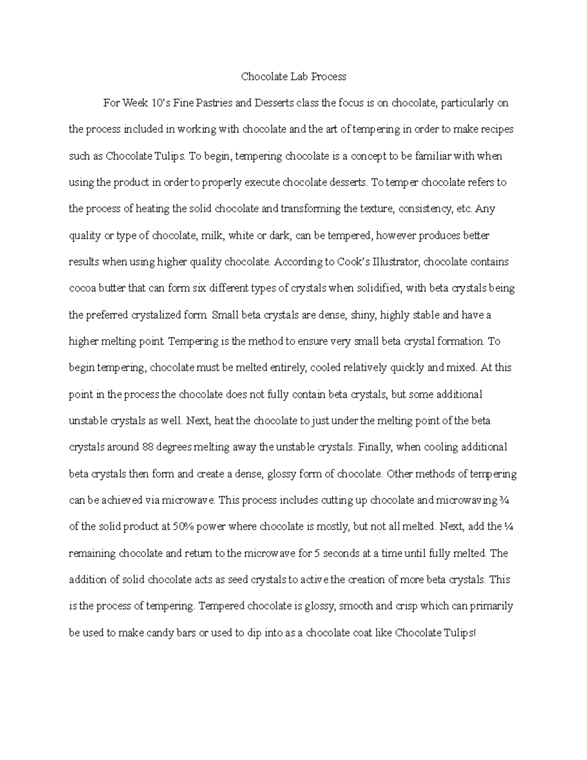 Chocolate Lab Write Up Chocolate Lab Process For Week 10’s Fine