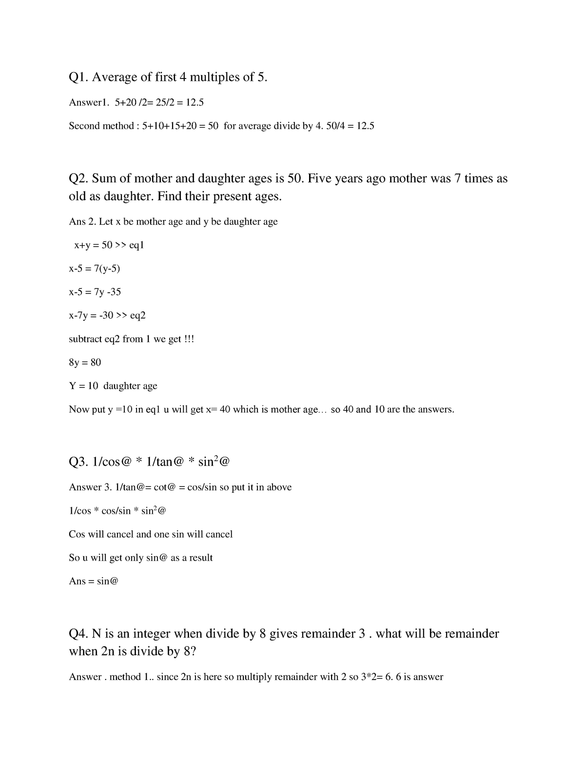 Exam 2 16 Questions And Answers Q1 Average Of First 4 Multiples Of 5 Answer1 5 2 25 2 Studocu