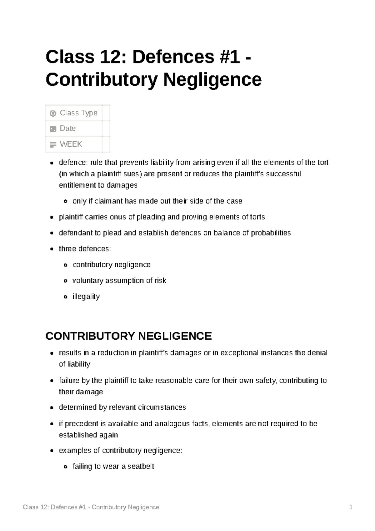 Contributory Negligence - Class 12: Defences #1 - Contributory ...