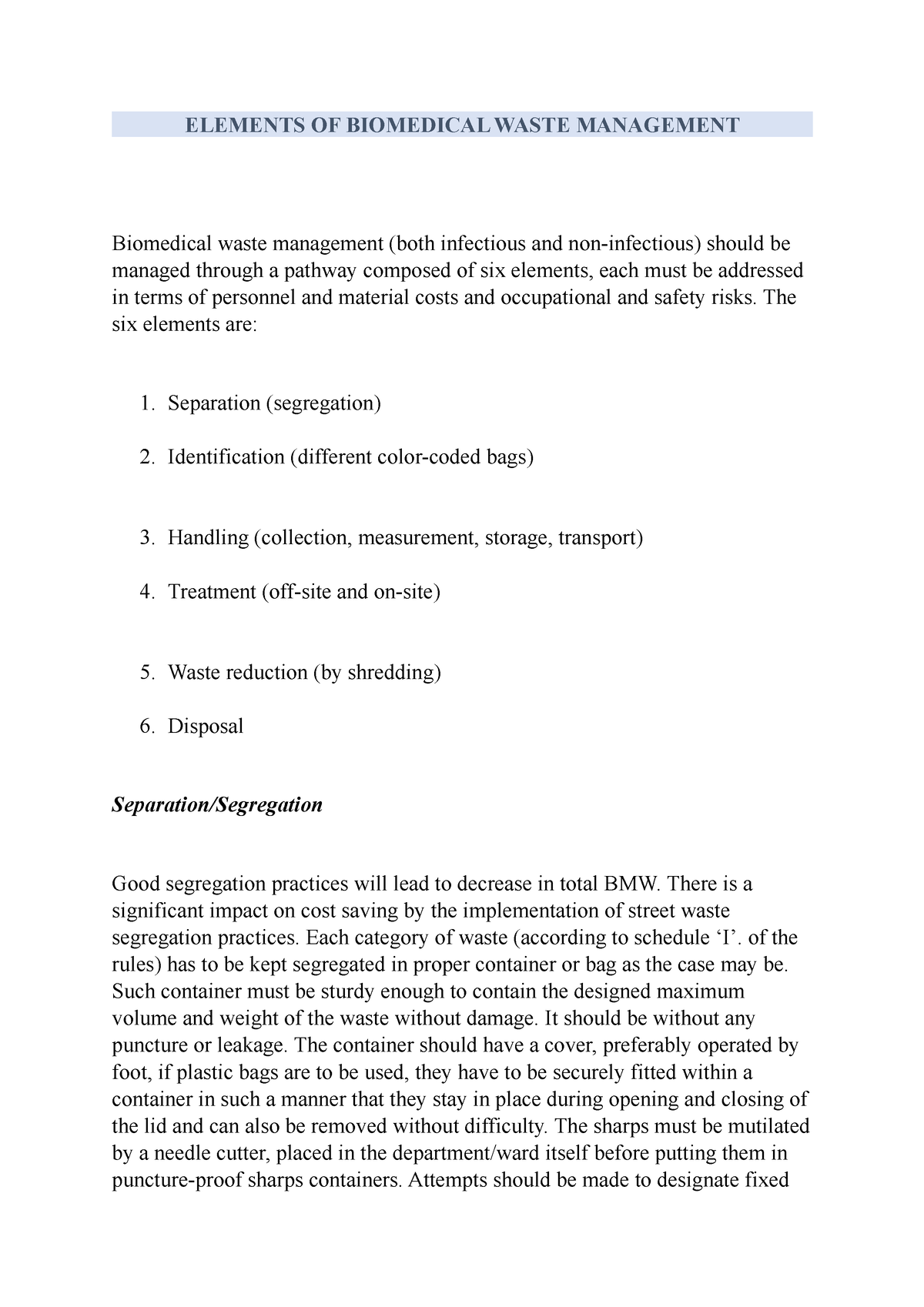 essay on biomedical waste management