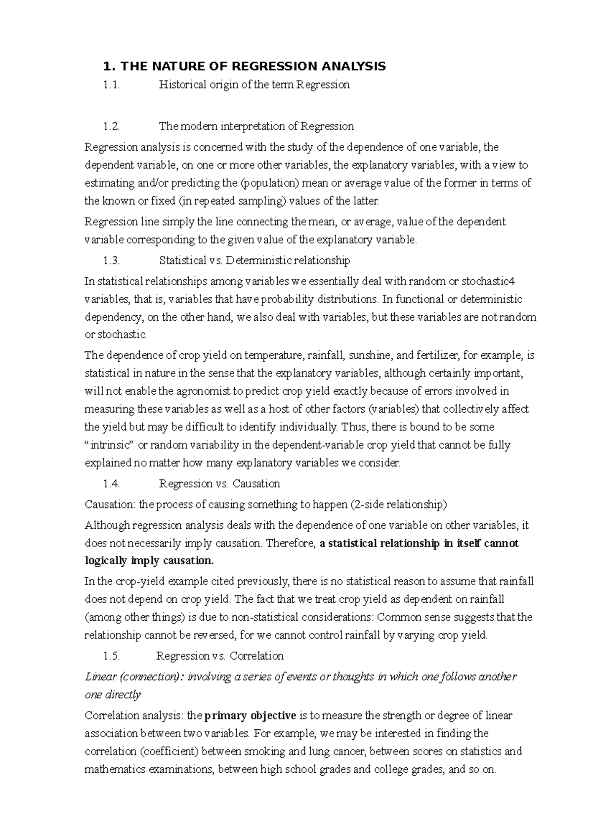 [ Econometrics] Summary 1. THE NATURE OF REGRESSION ANALYSIS