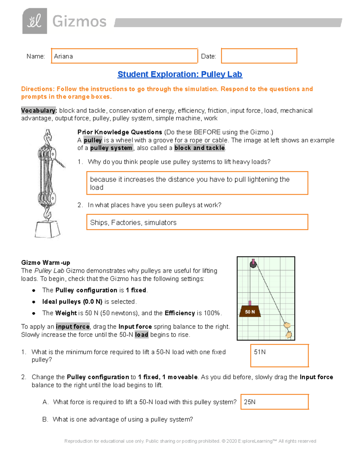 Copy of Copy of Pulley Lab SE Name Ariana Date Student Exploration