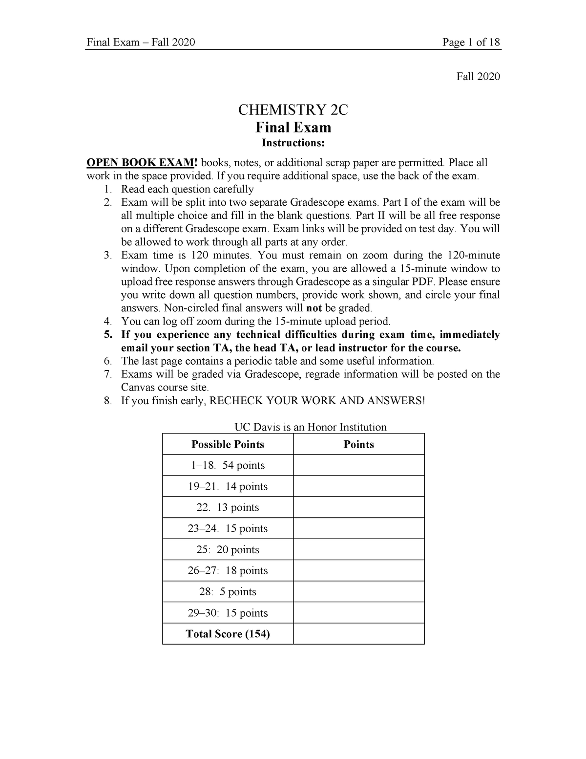 2C Final Exam F2020 KEY - Fall 2020 CHEMISTRY 2C Final Exam ...