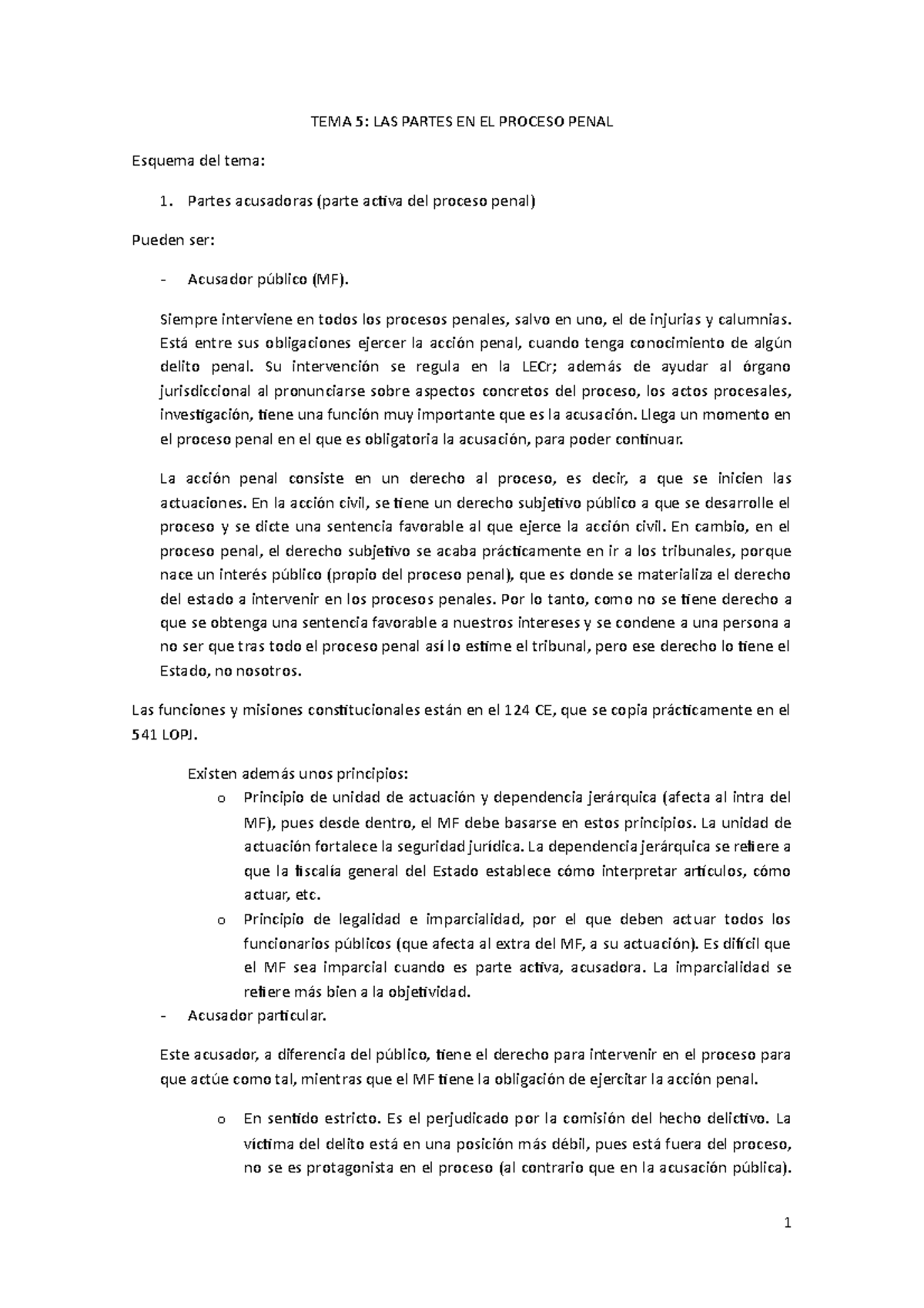 Derecho Procesal penal (Lección 5) - TEMA 5: LAS PARTES EN EL PROCESO ...