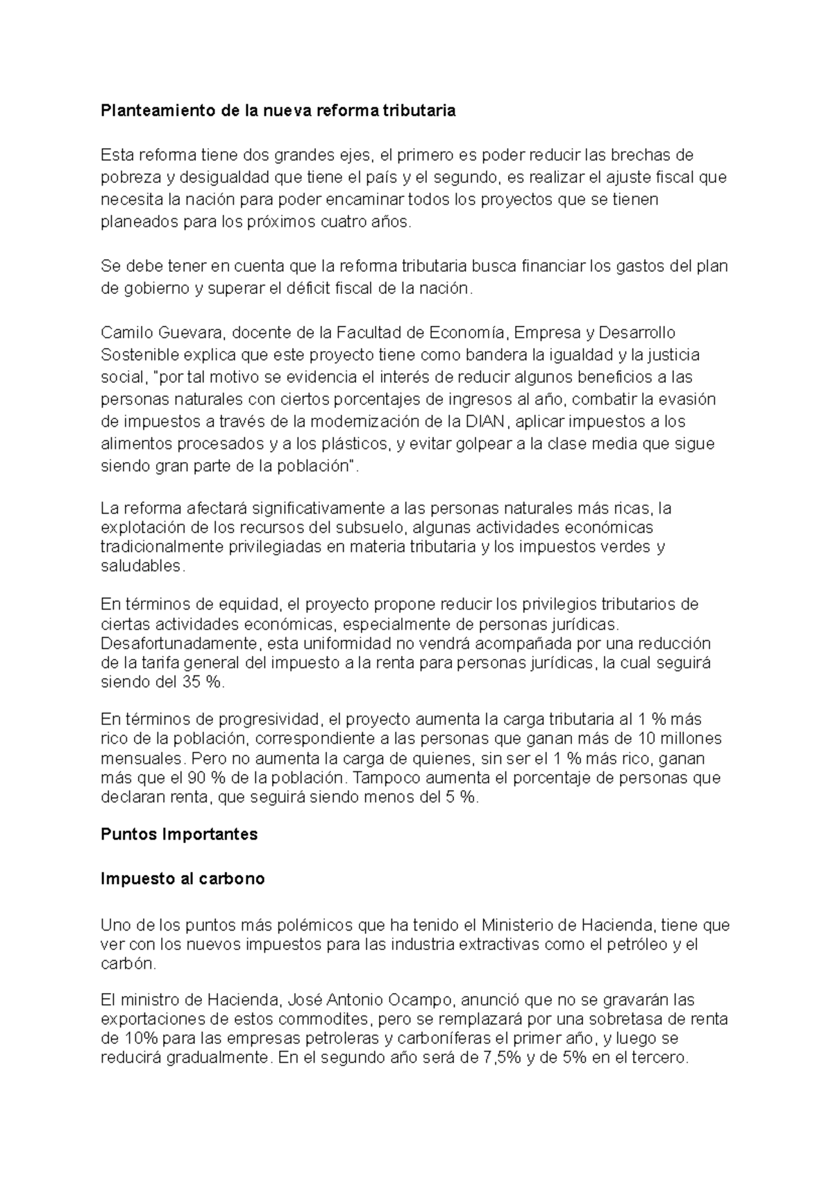 Planteamiento de la nueva reforma tributaria - Se debe tener en cuenta ...